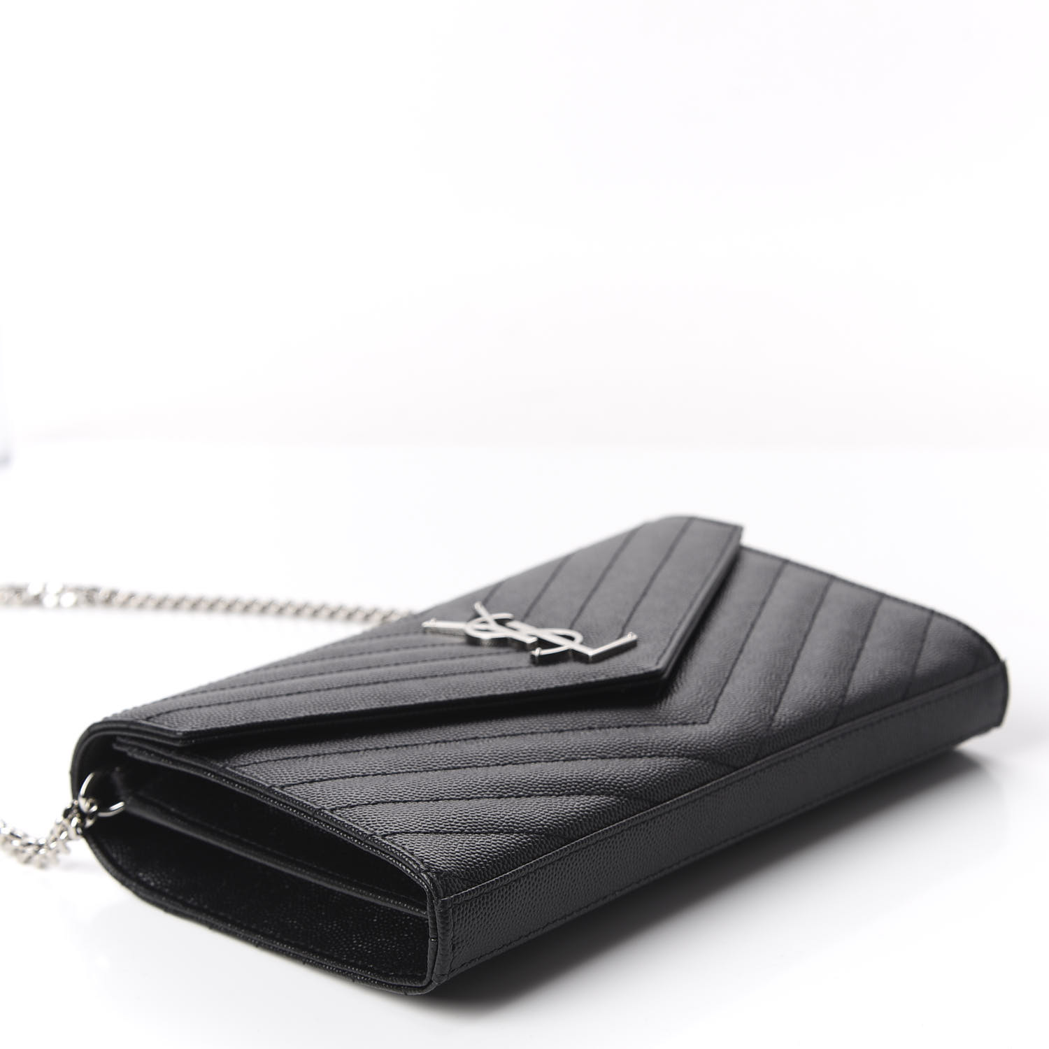 grain de poudre matelasse chevron monogram chain wallet black