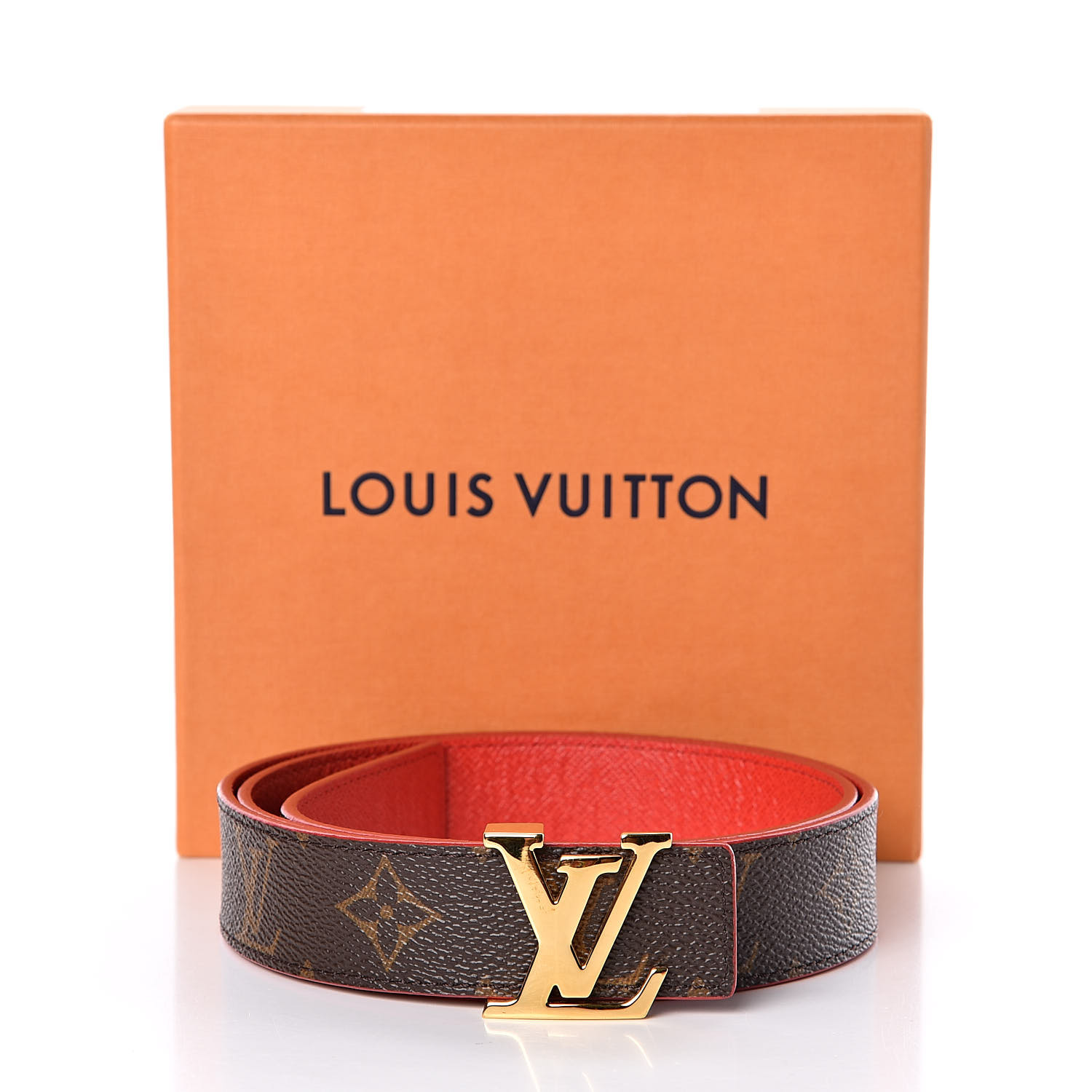 LOUIS VUITTON Monogram 30mm LV Initiales Reversible Belt 85 34 Red Coquelicot 506304