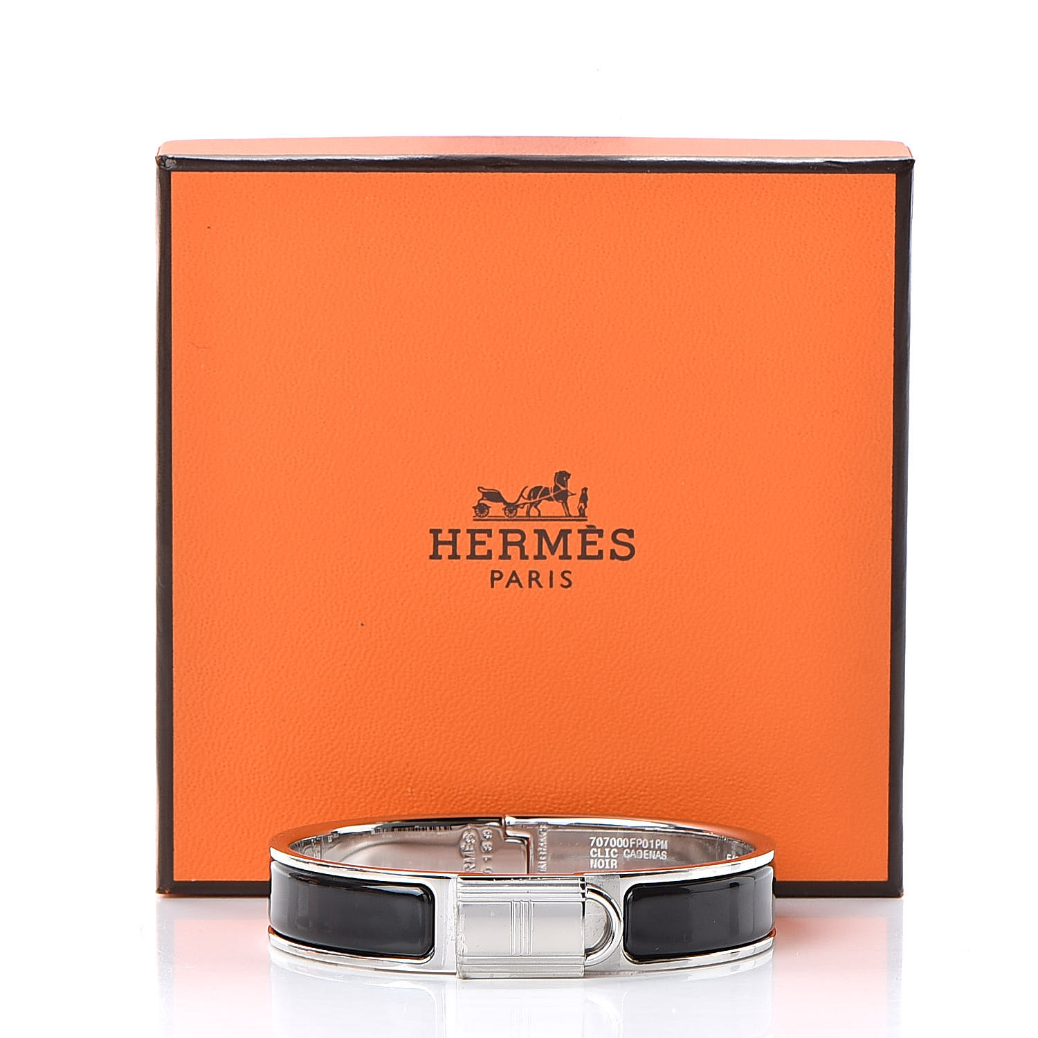 HERMES Enamel Narrow Clic Cadenas Bracelet PM Black 505014 | FASHIONPHILE