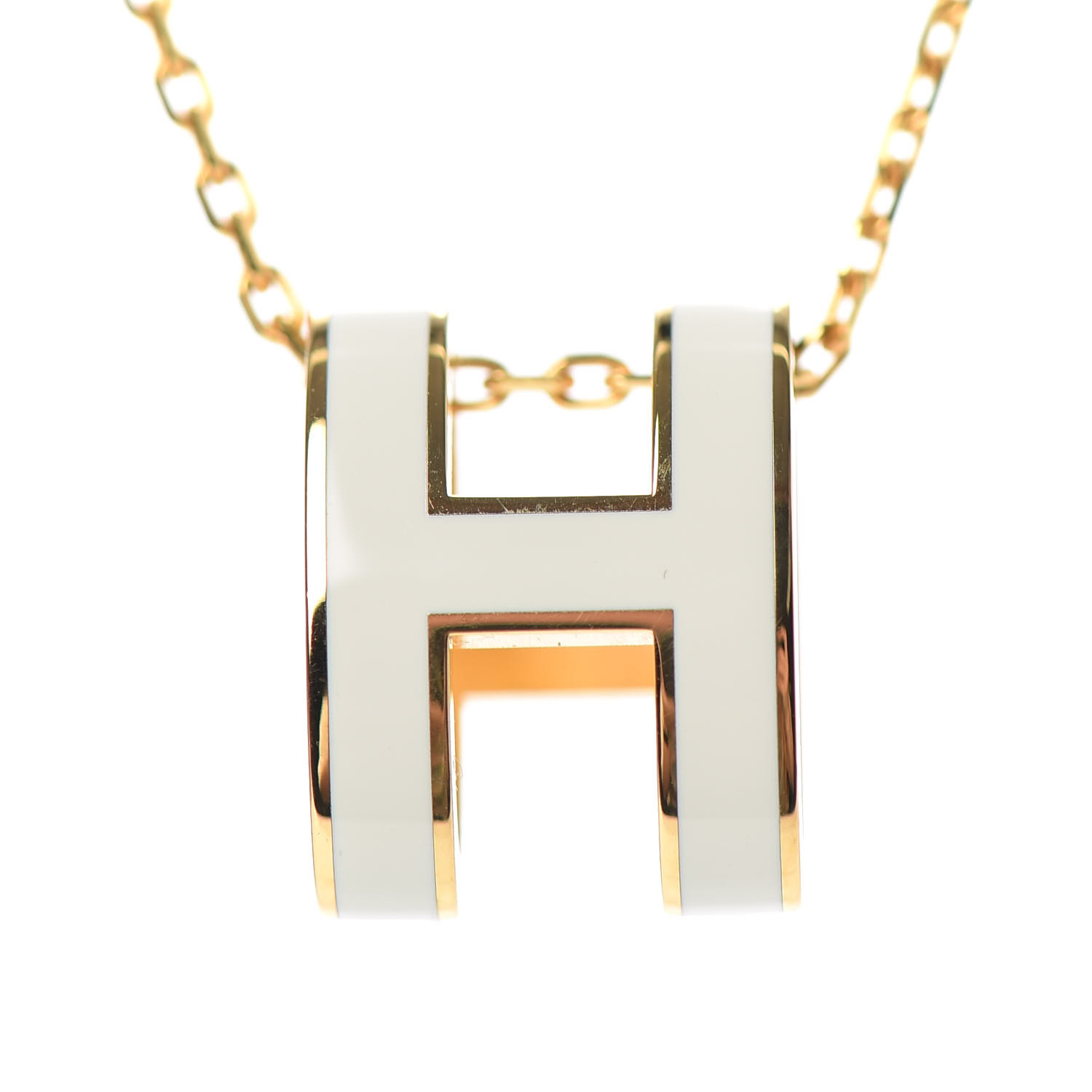 HERMES Lacquered Gold Mini Pop H Pendant Necklace White 726992 ...