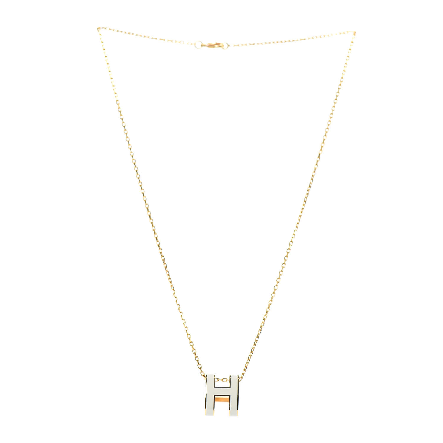 HERMES Lacquered Gold Mini Pop H Pendant Necklace White 726992 ...