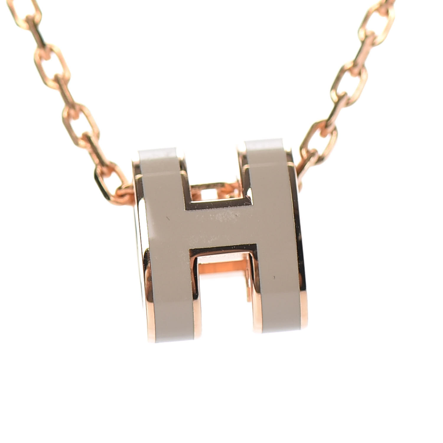 HERMES Lacquered Rose Gold Mini Pop H Pendant Necklace Marron Glace ...