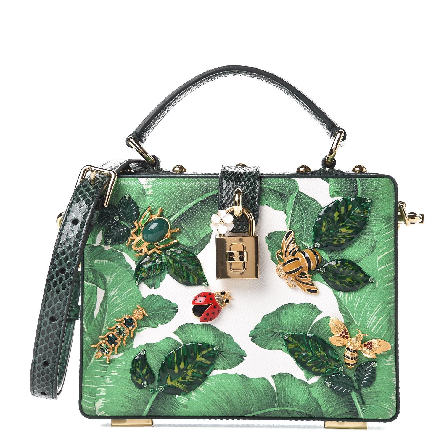 DOLCE & GABBANA Dauphine Snakeskin Printed Embellished Banana Leaf Box ...