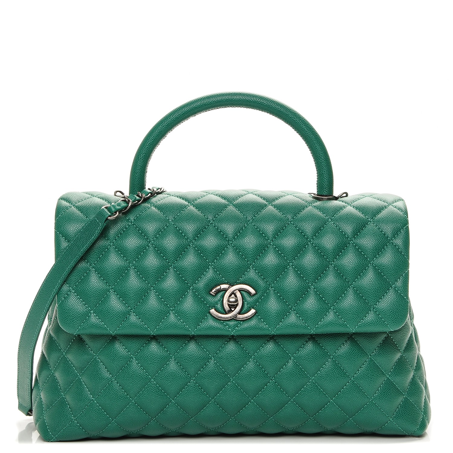 CHANEL Caviar Quilted Medium Coco Handle Flap Green 202299