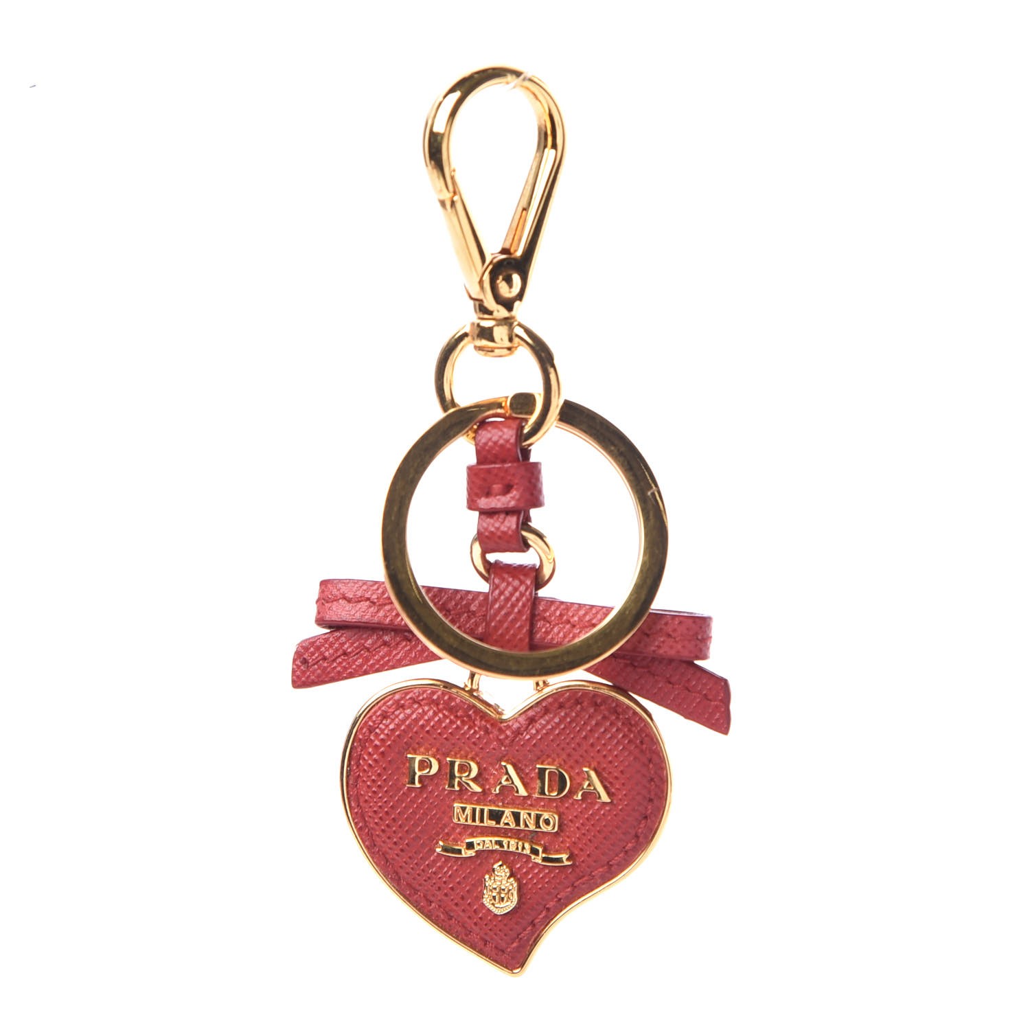 PRADA Saffiano Heart Keychain Charm Fuoco 323787