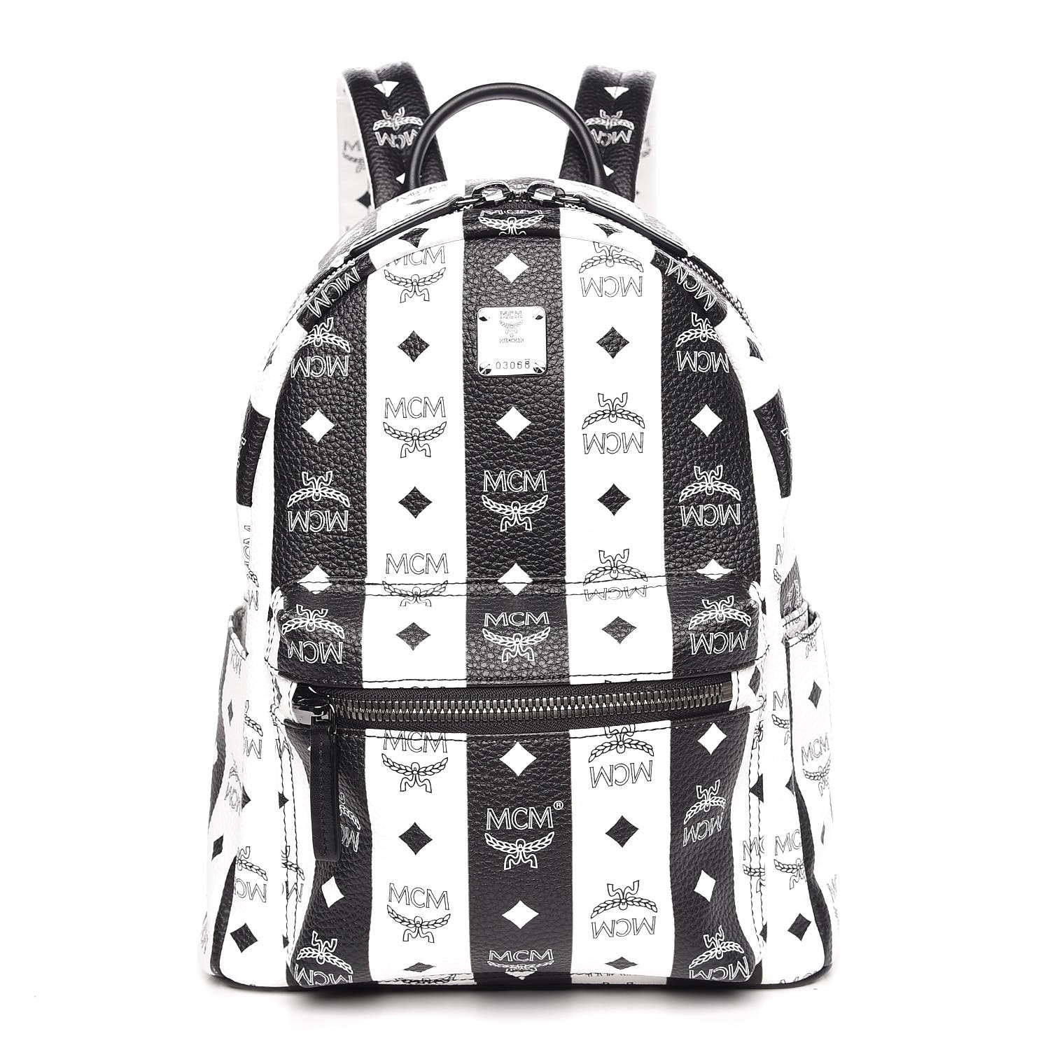 mcm backpack black and white