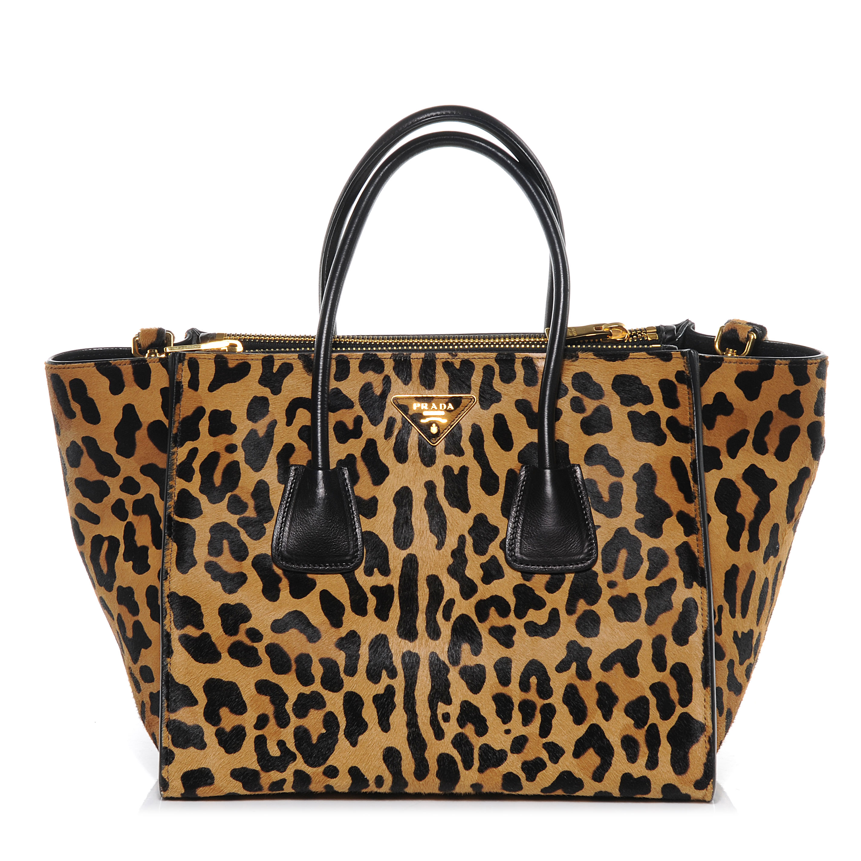 PRADA Cavallino Leopard Print Twin Pocket Tote 54251