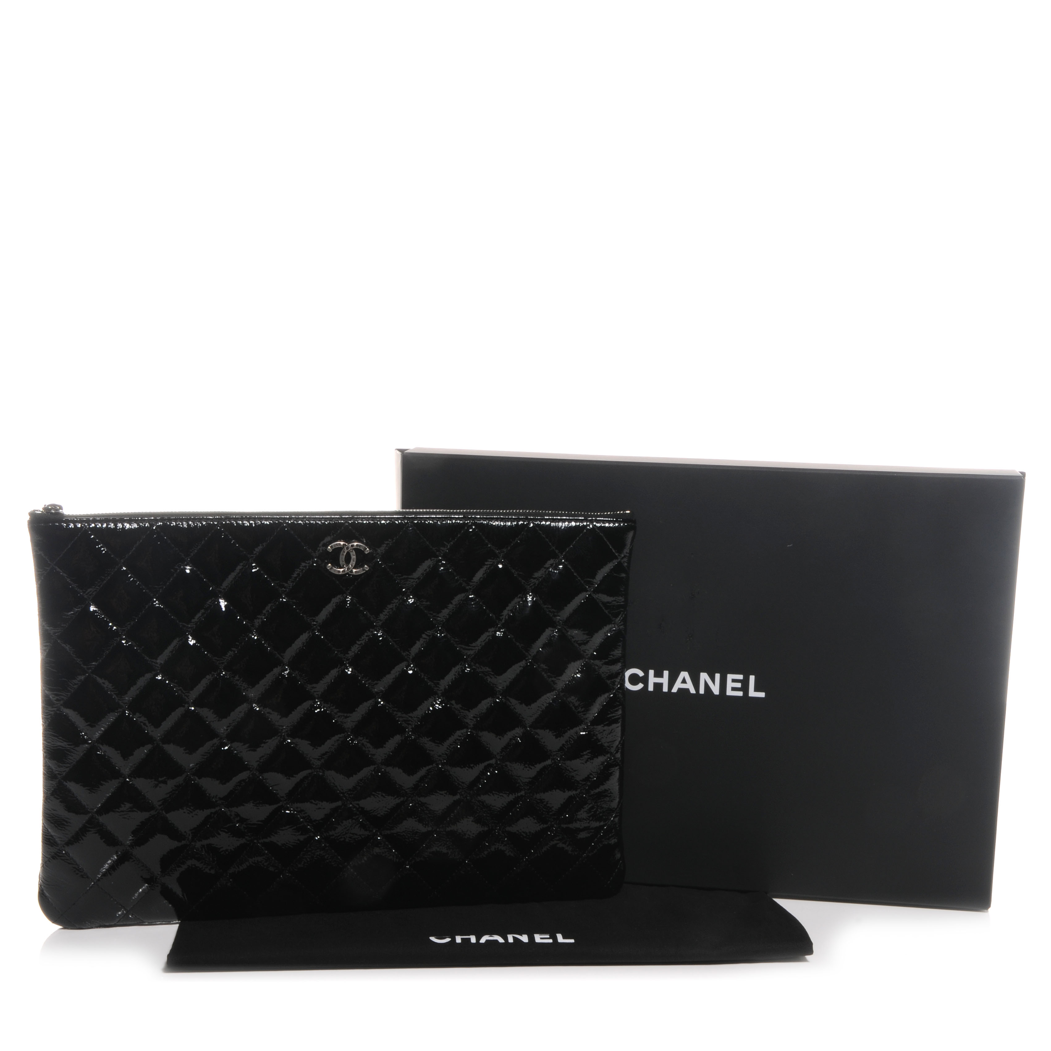 CHANEL Patent Quilted Large Cosmetic Case Black 64775 | FASHIONPHILE