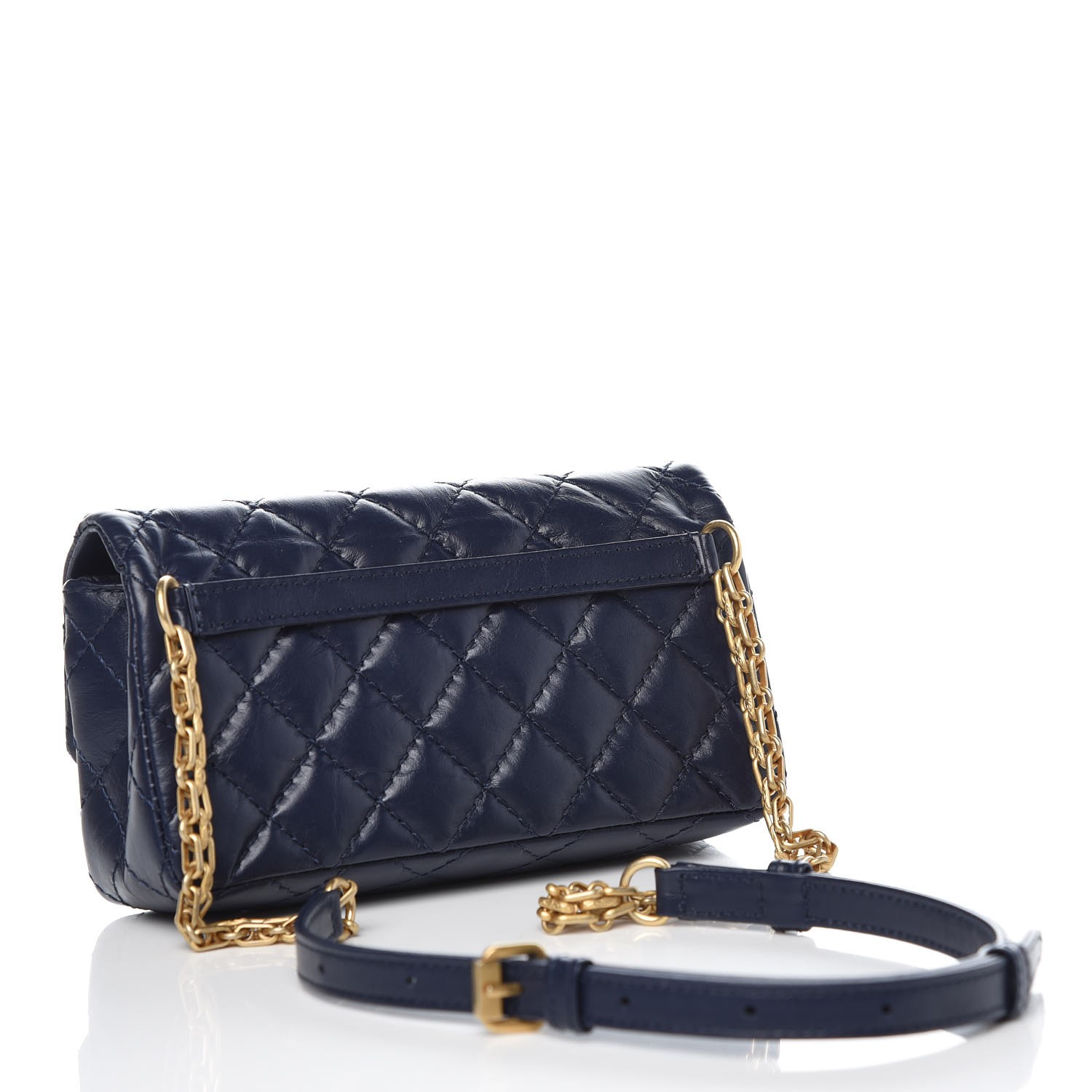 CHANEL Aged Calfskin Quilted 2.55 Reissue Flap Belt Bag Clutch Navy 317705