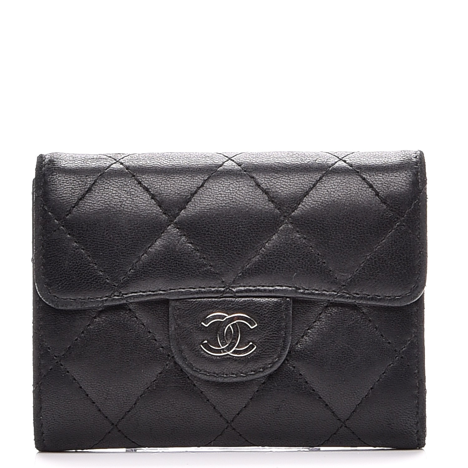CHANEL Lambskin Quilted Flap Card Holder Wallet Black 227452