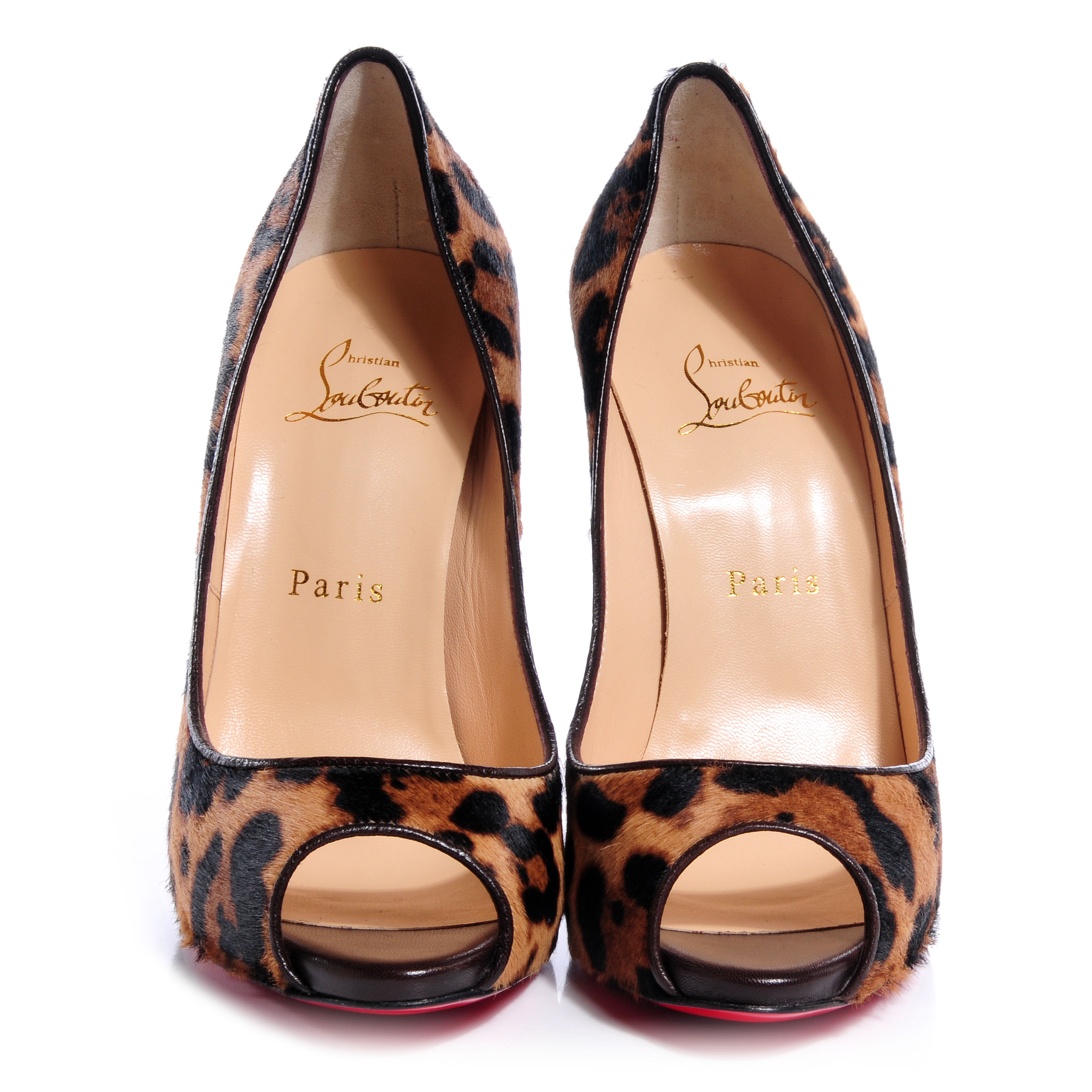 CHRISTIAN LOUBOUTIN Leopard Print Calf Hair 120 Maryl Peep Toe Pumps 37 ...