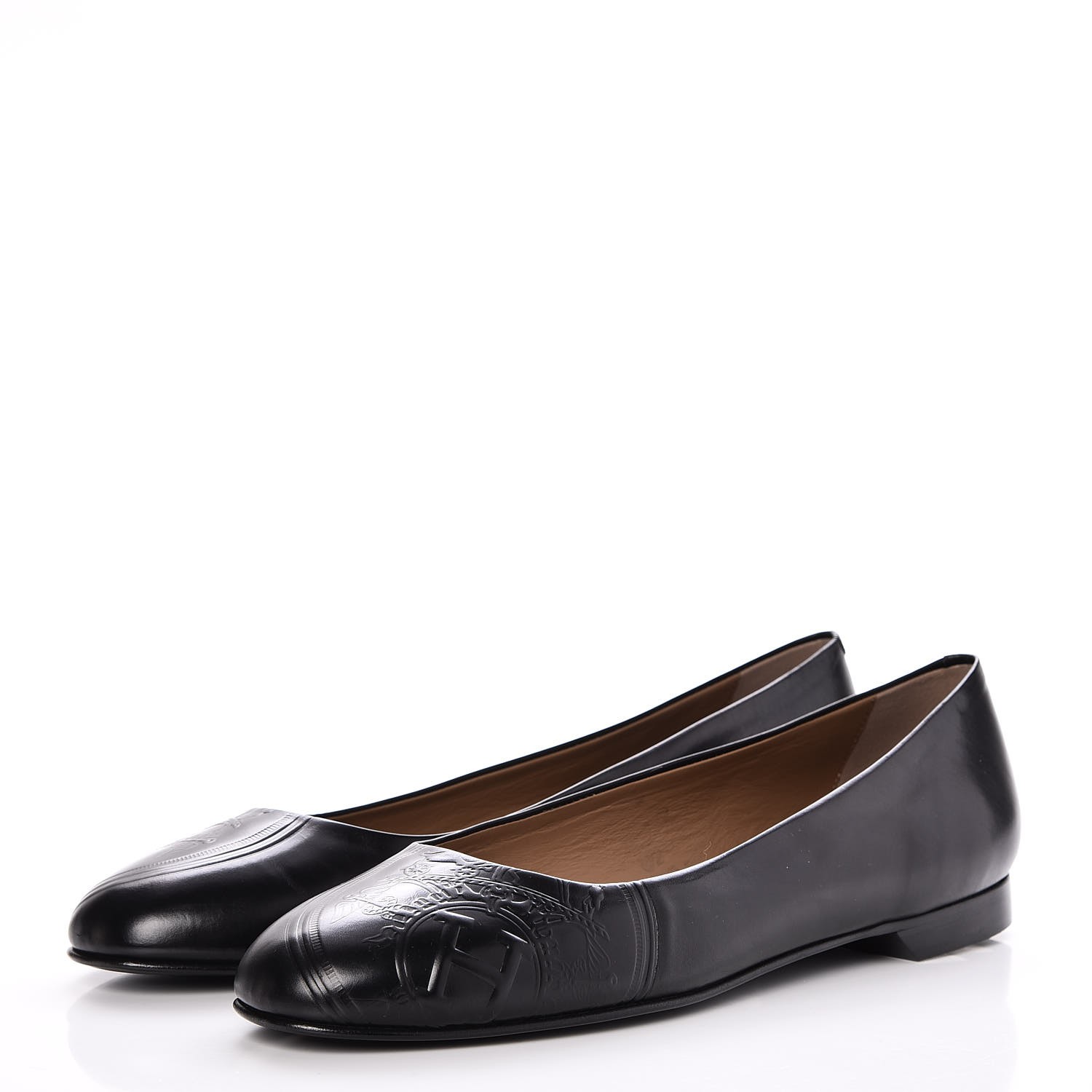 HERMES Glossy Calfskin Neuilly Ballerina Flats 38.5 Black 241133