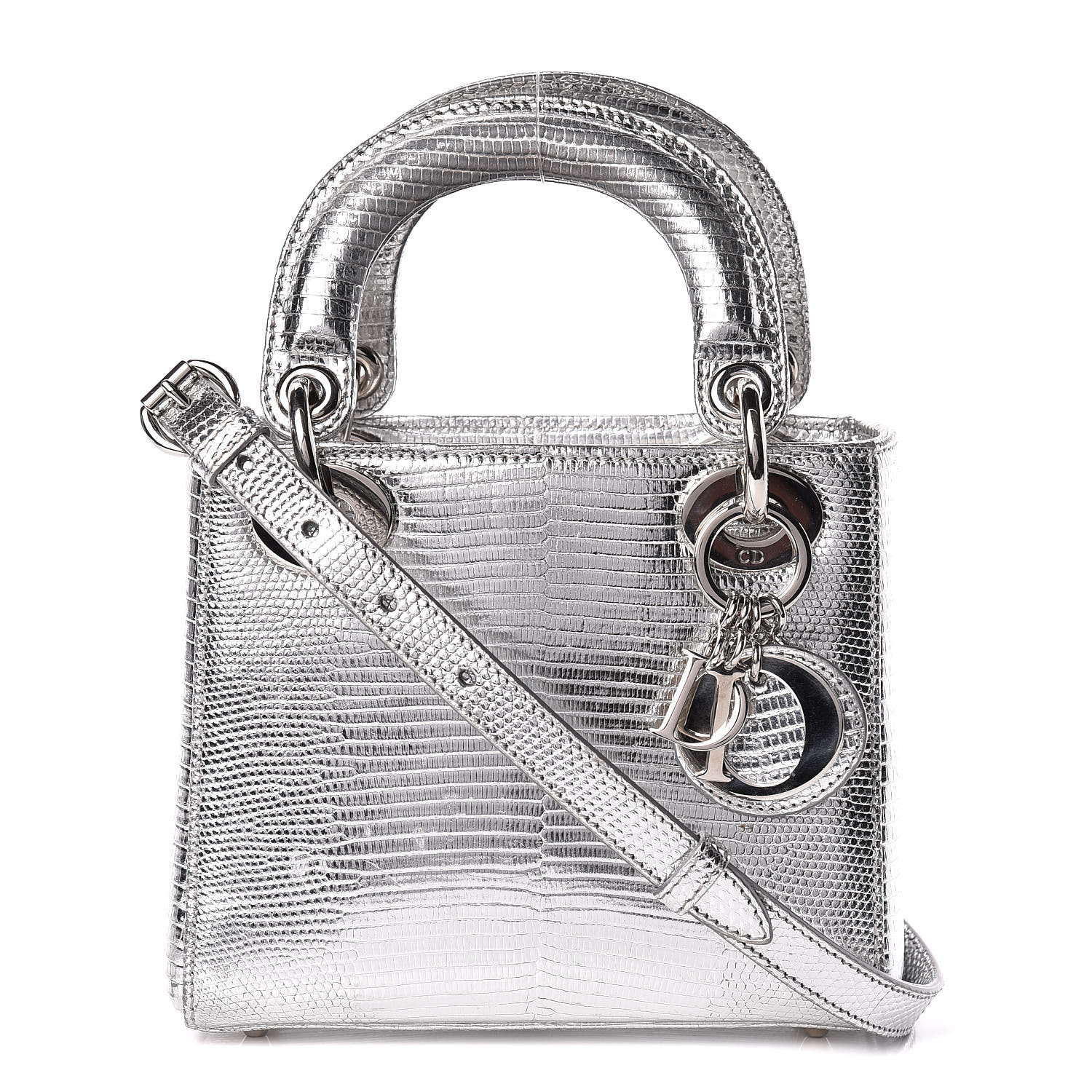 CHRISTIAN DIOR Metallic Lizard Mini Lady Dior Silver 439217