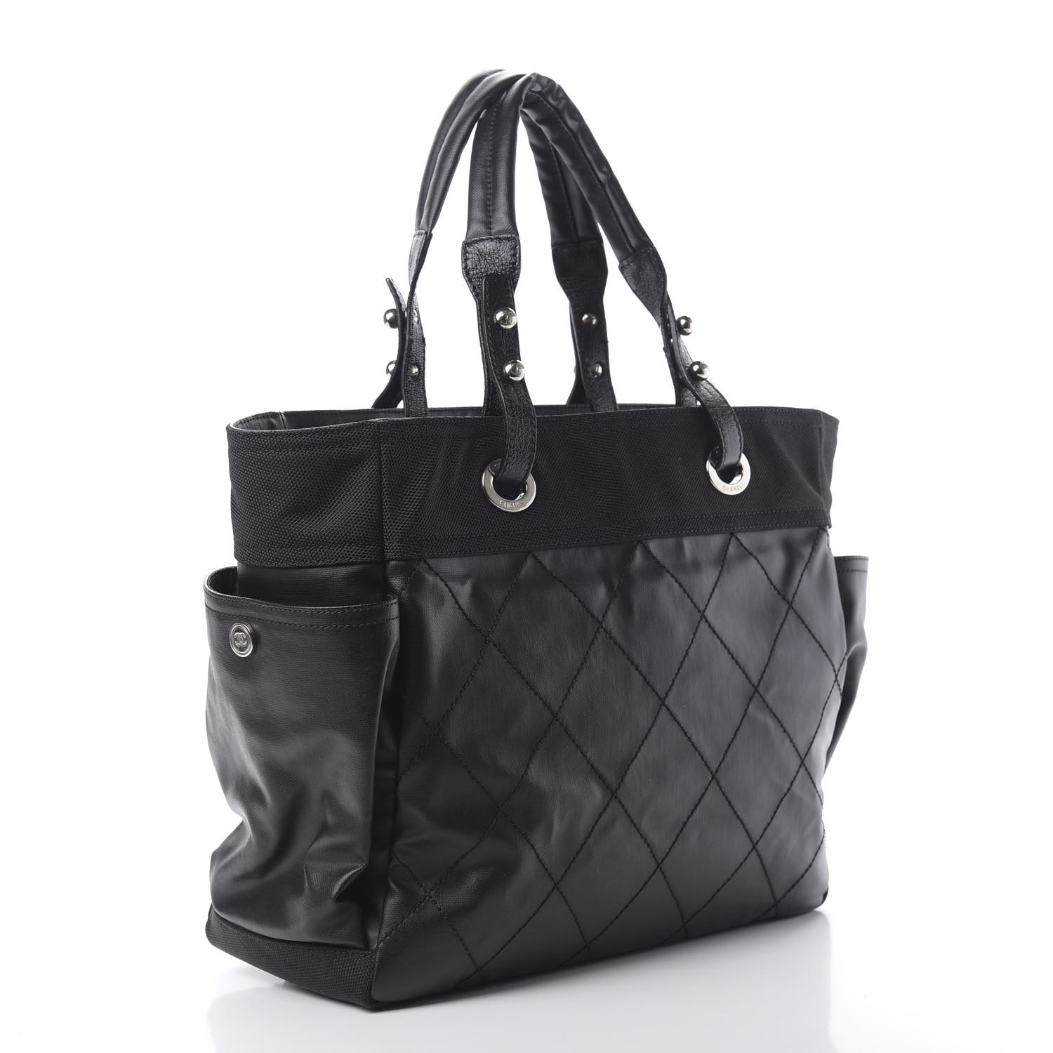 CHANEL Coated Canvas Quilted Large Paris Biarritz Tote Black 627762 ...