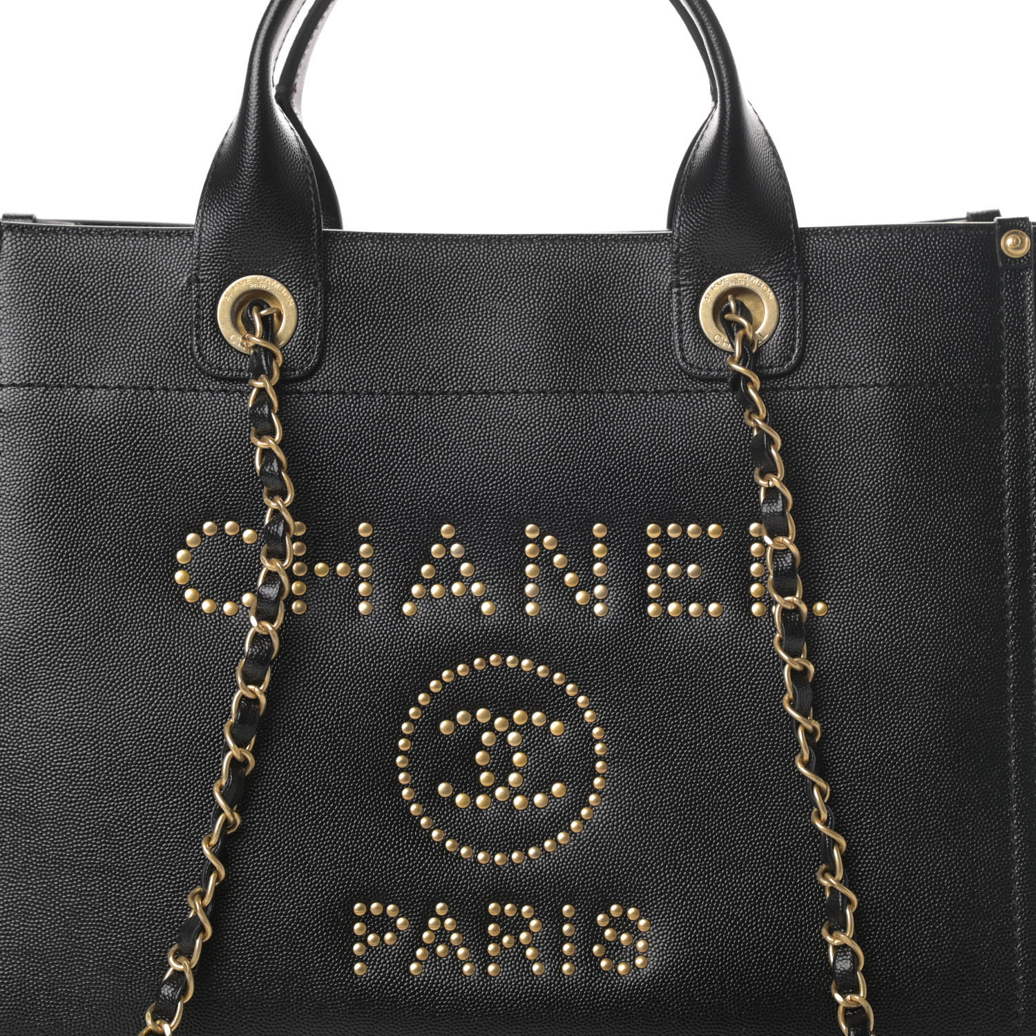 chanel caviar small studded deauville tote