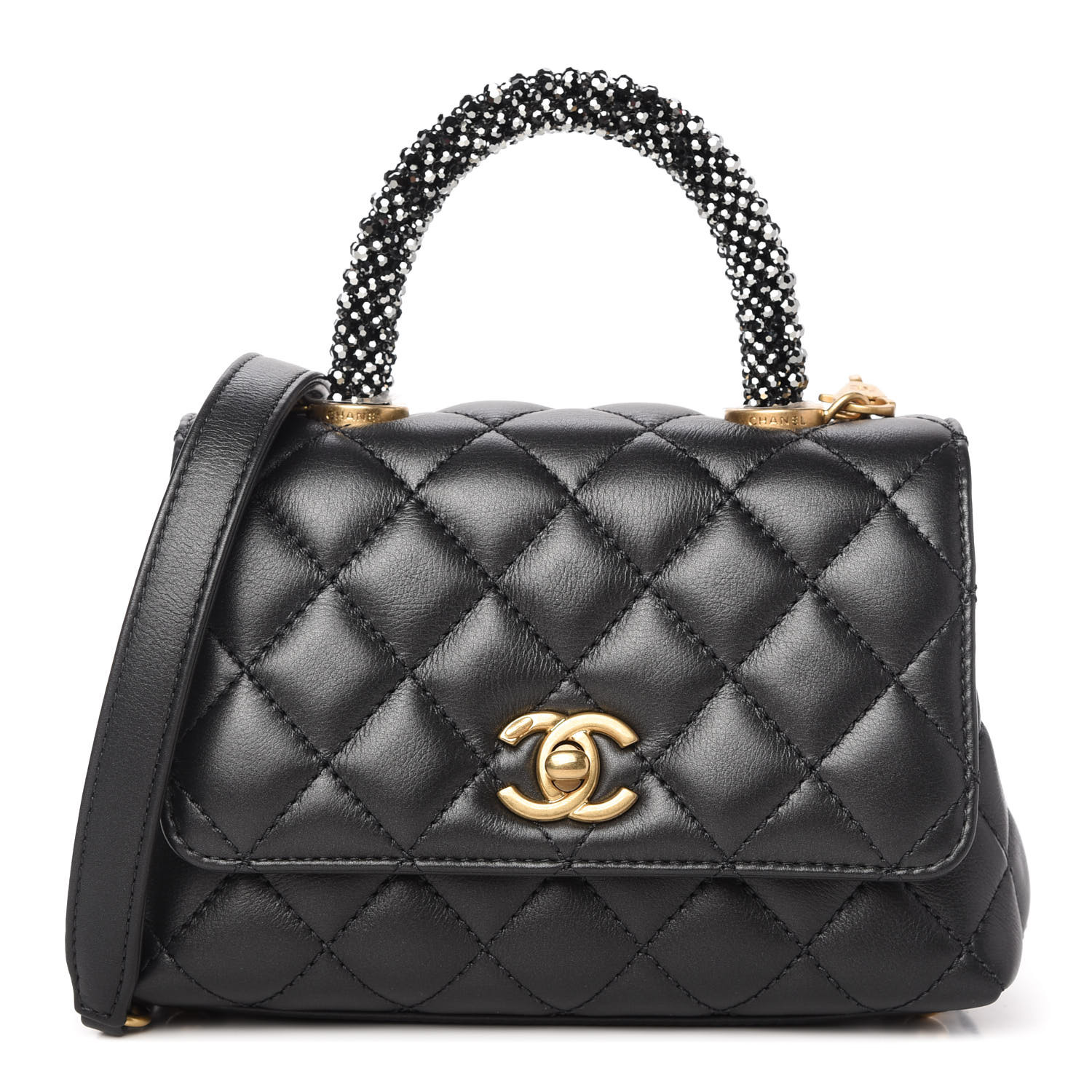 Chanel Calfskin Strass Quilted Extra Mini Coco Handle Flap Dark Silver Fashionphile