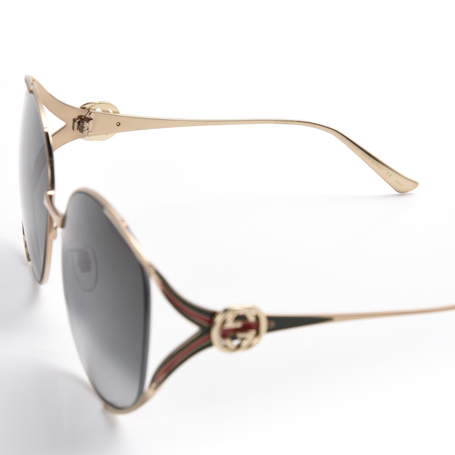Gucci Oversized Round Frame Gg0225s Sunglasses Gold 598587