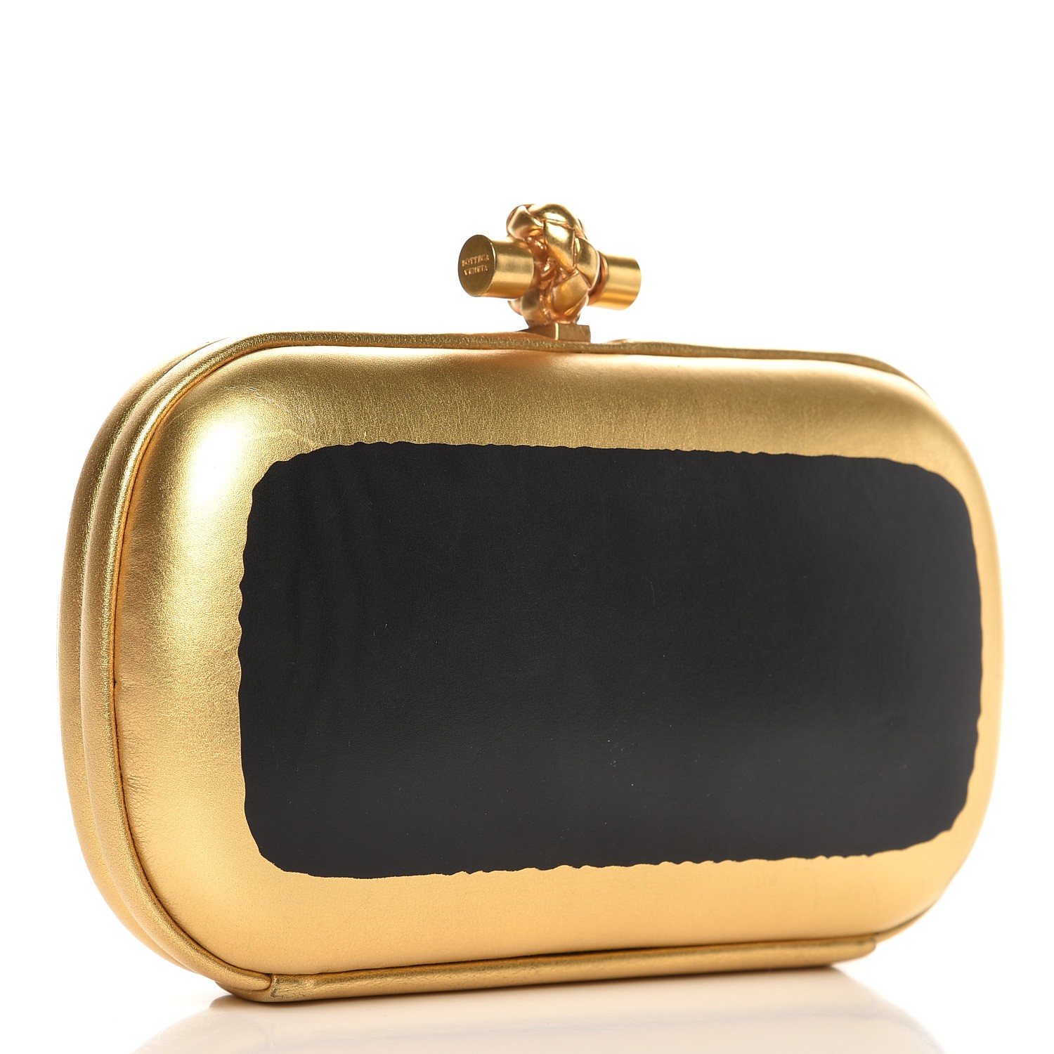 BOTTEGA VENETA Gilded Waxed Leather Knot Clutch Gold Black 246272