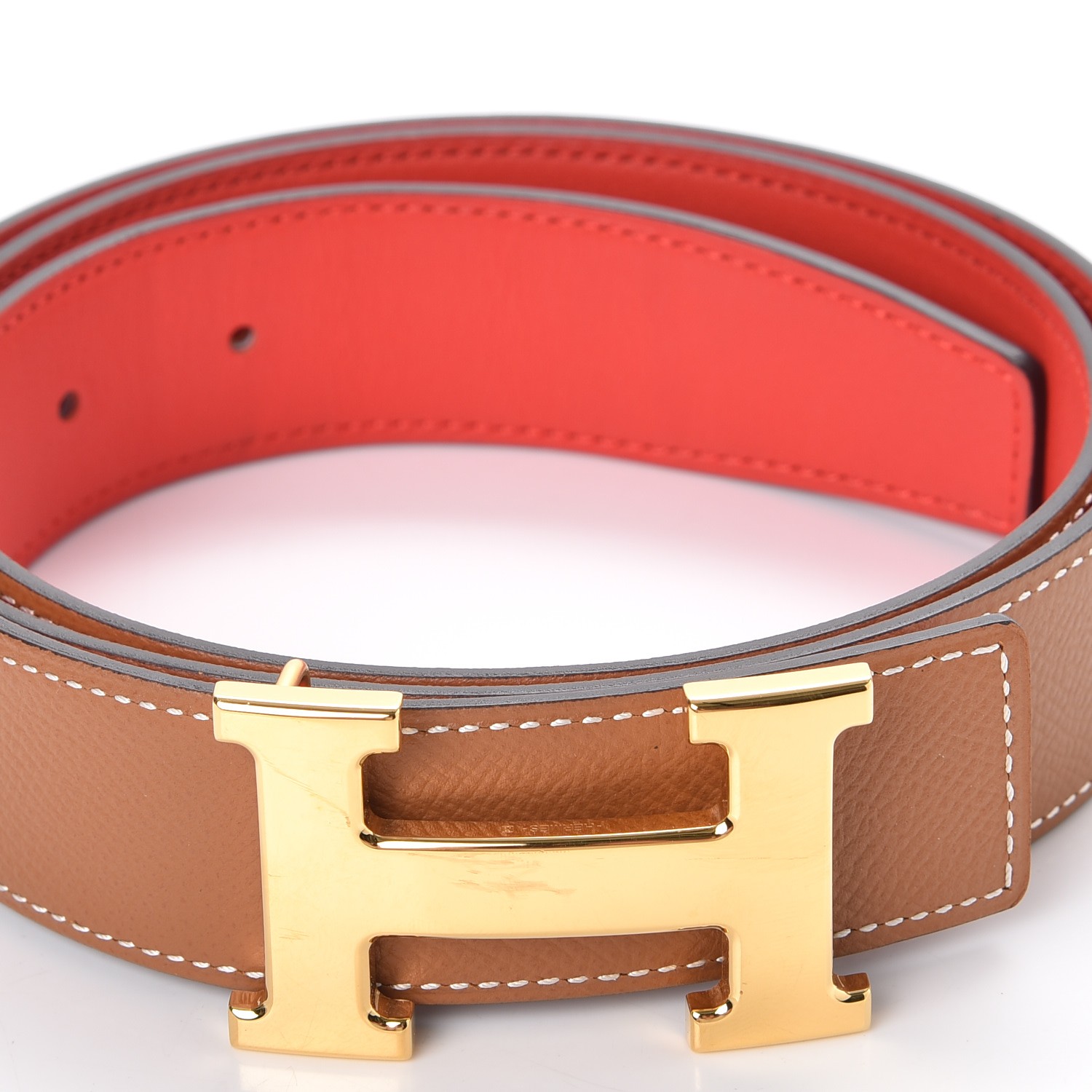 HERMES Epsom Swift 32mm H Belt 95 Gold Capucine 246836