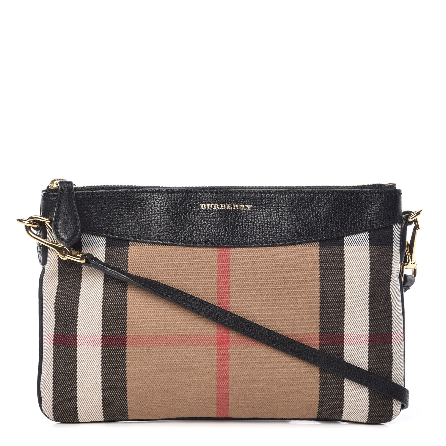 BURBERRY House Check Derby Peyton Crossbody Clutch Bag Black 385987