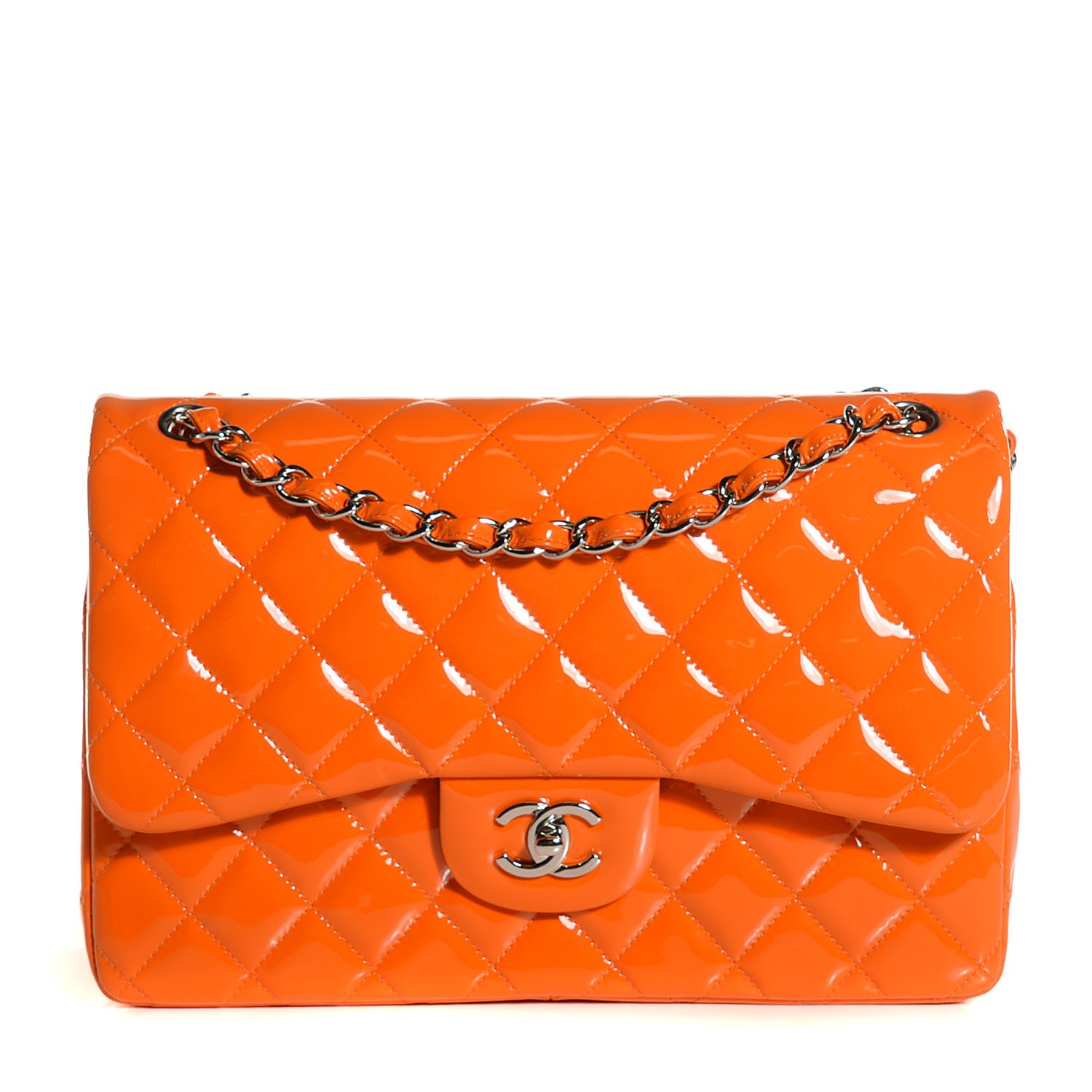 CHANEL Patent Calfskin Quilted Jumbo Double Flap Orange 107261 ...