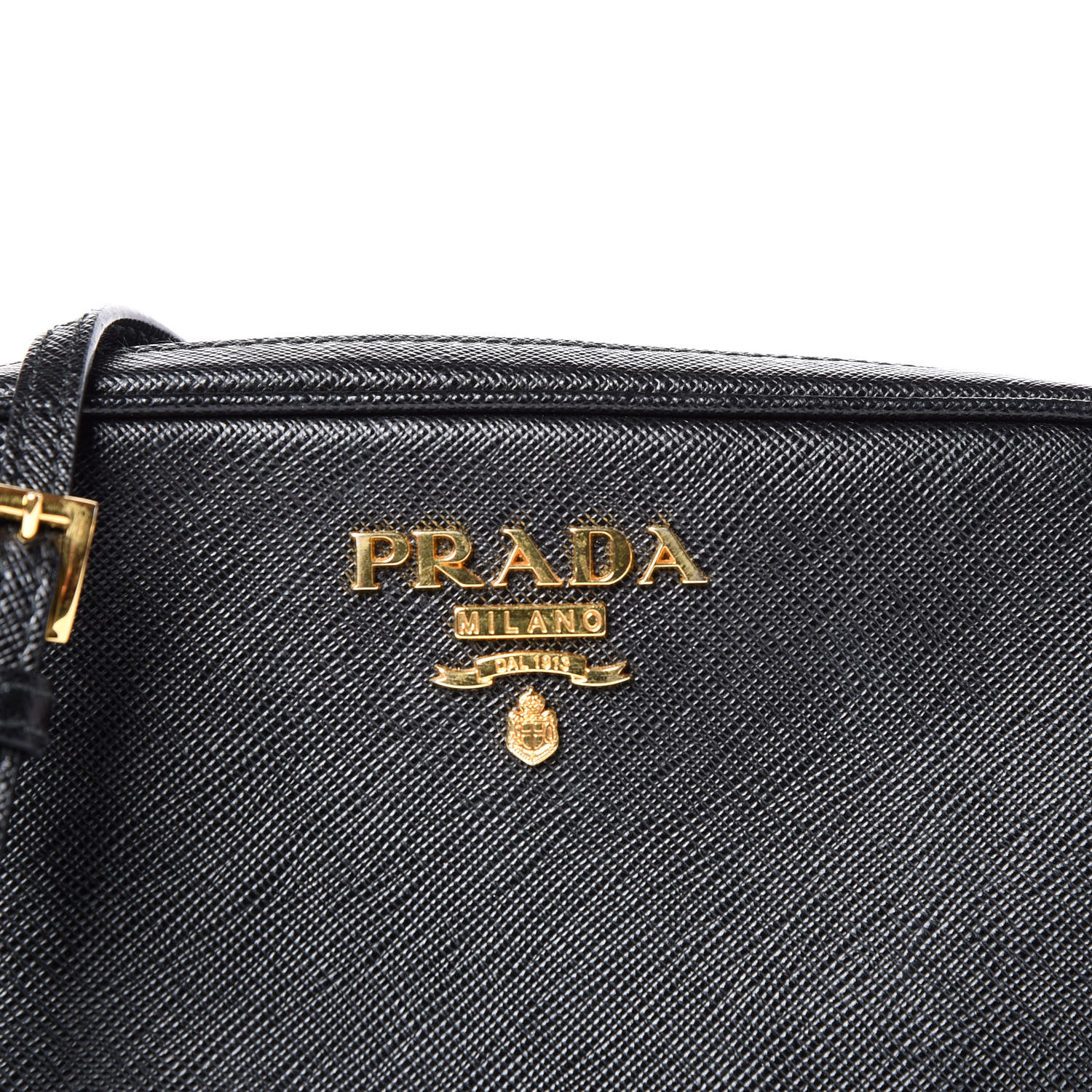 PRADA Saffiano Lux Small Camera Crossbody Bag Black 544174 | FASHIONPHILE