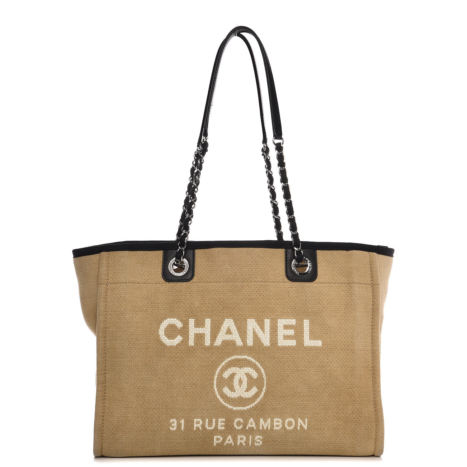 CHANEL Canvas Small Deauville Tote Beige Black 272024