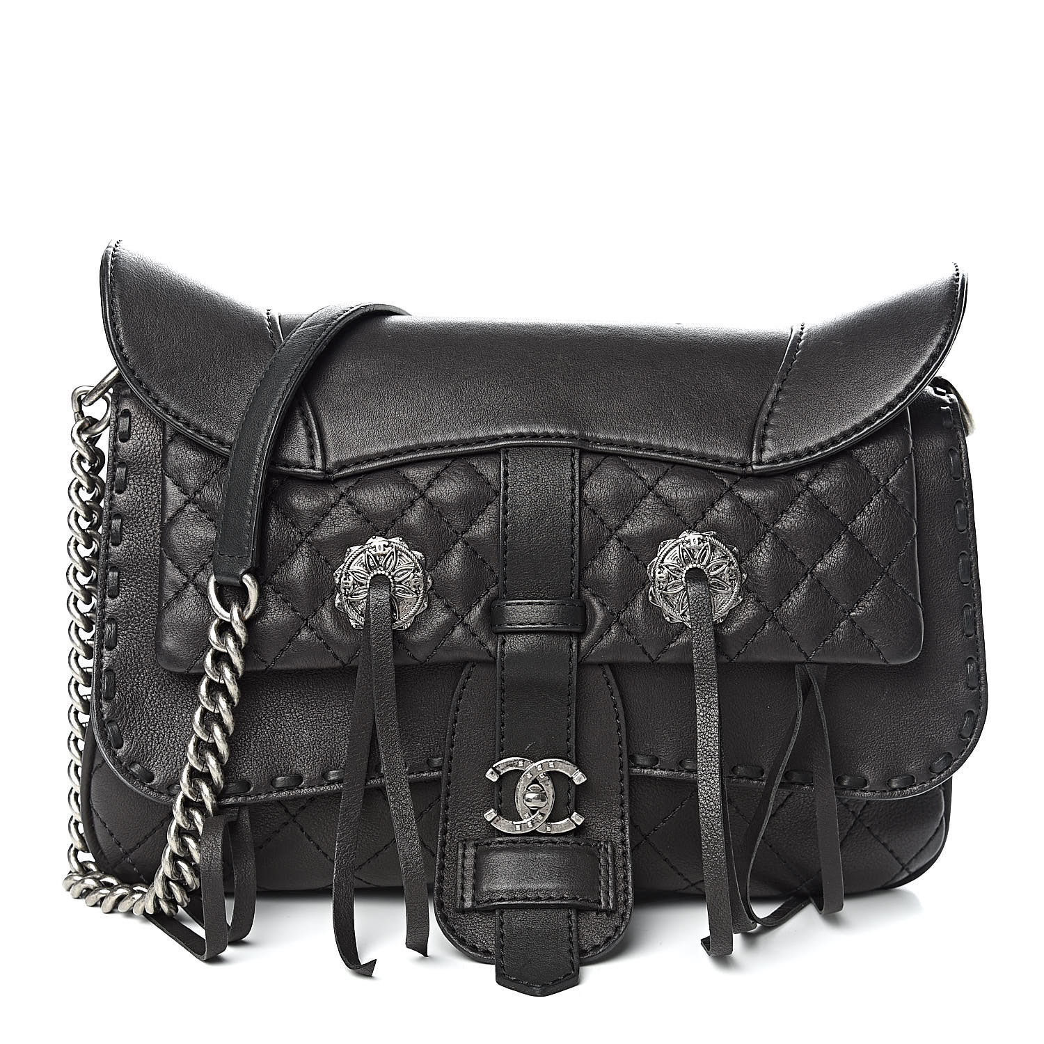 CHANEL Calfskin Quilted Dallas Saddle Bag Black 468768