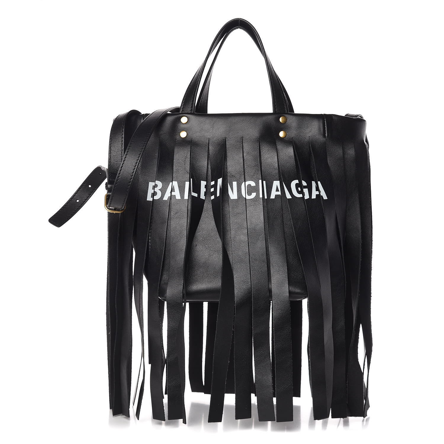 BALENCIAGA Calfskin XS Fringe Laundry Cabas Black 467917 | FASHIONPHILE