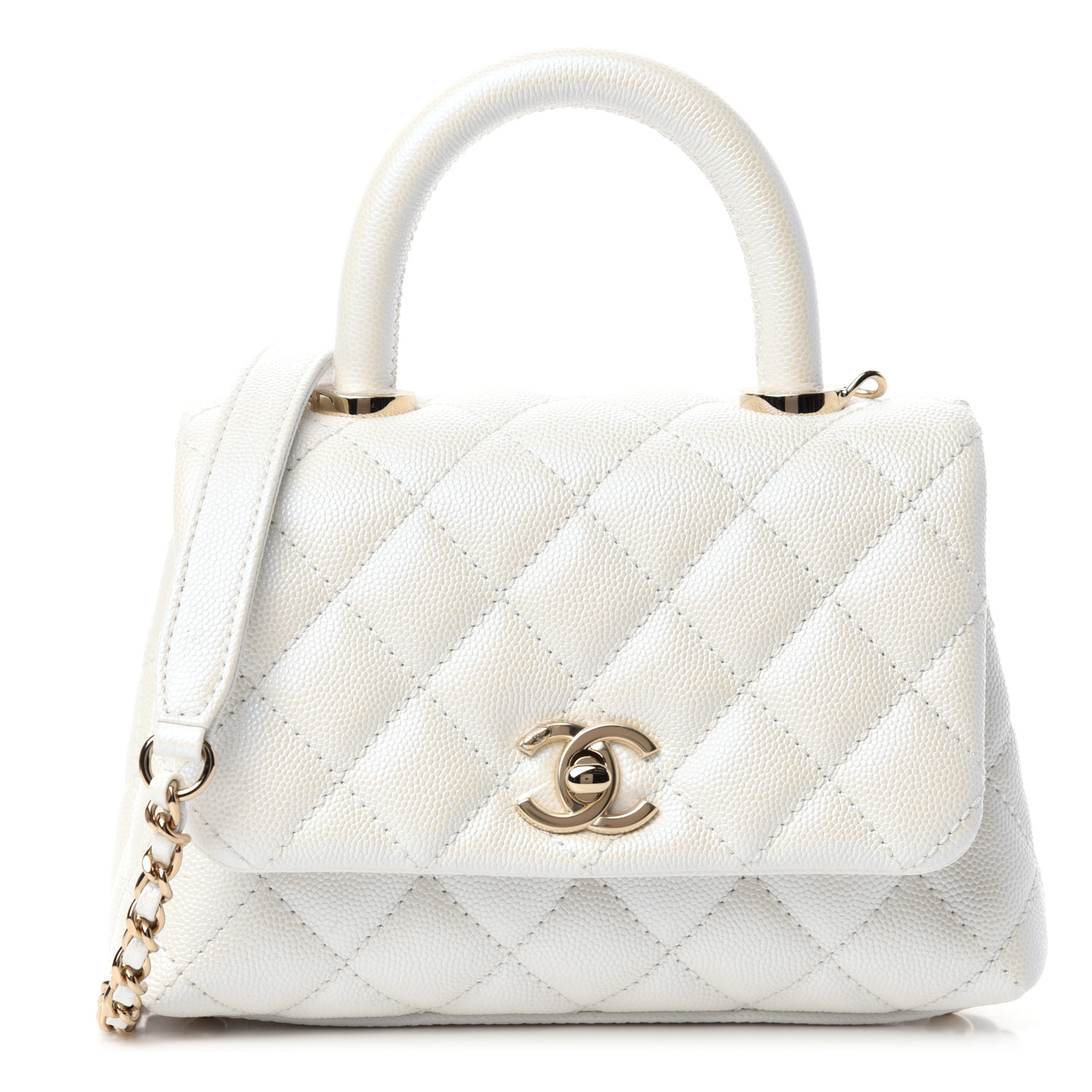 Chanel Iridescent Caviar Quilted Extra Mini Coco Handle Flap White Fashionphile