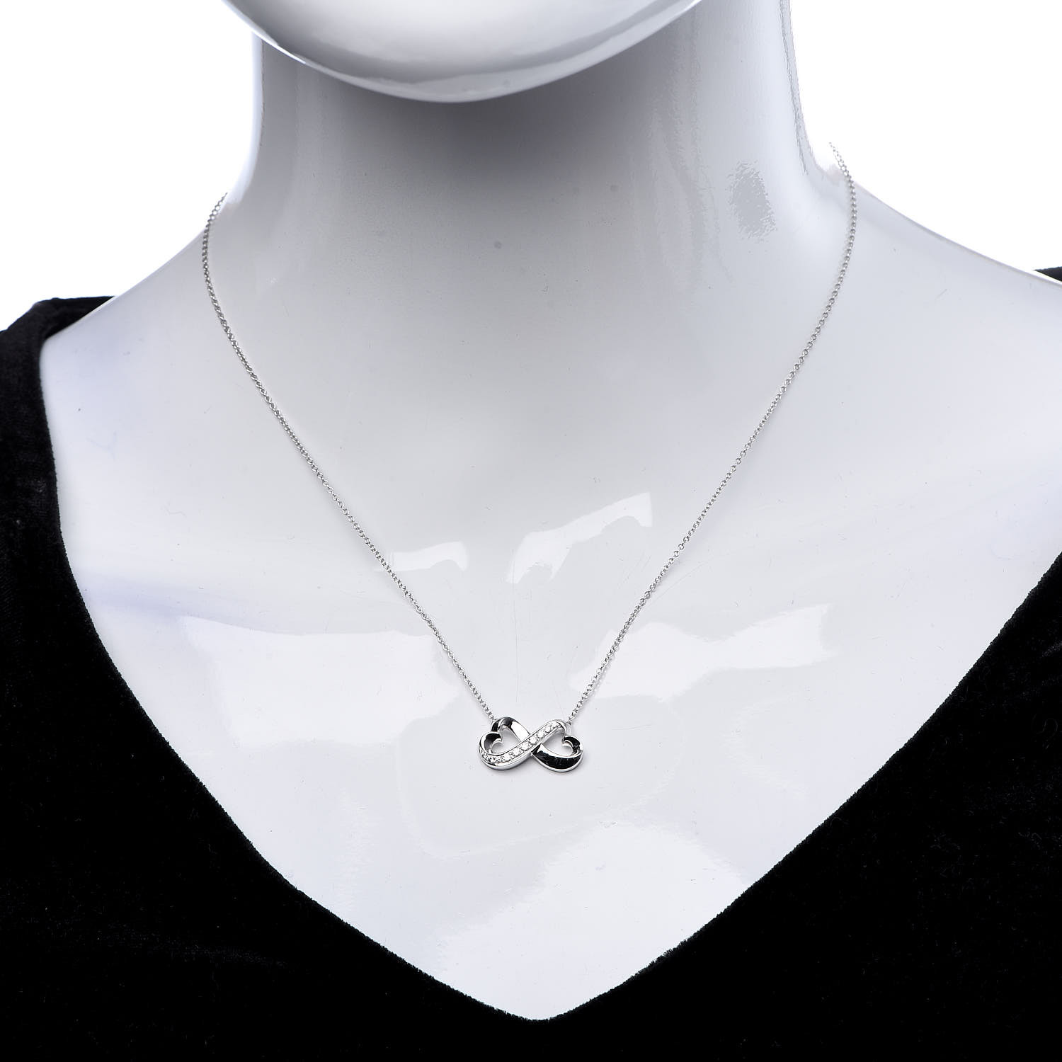 Tiffany 18k White Gold Diamond Paloma Picasso Double Loving Heart Necklace 436836