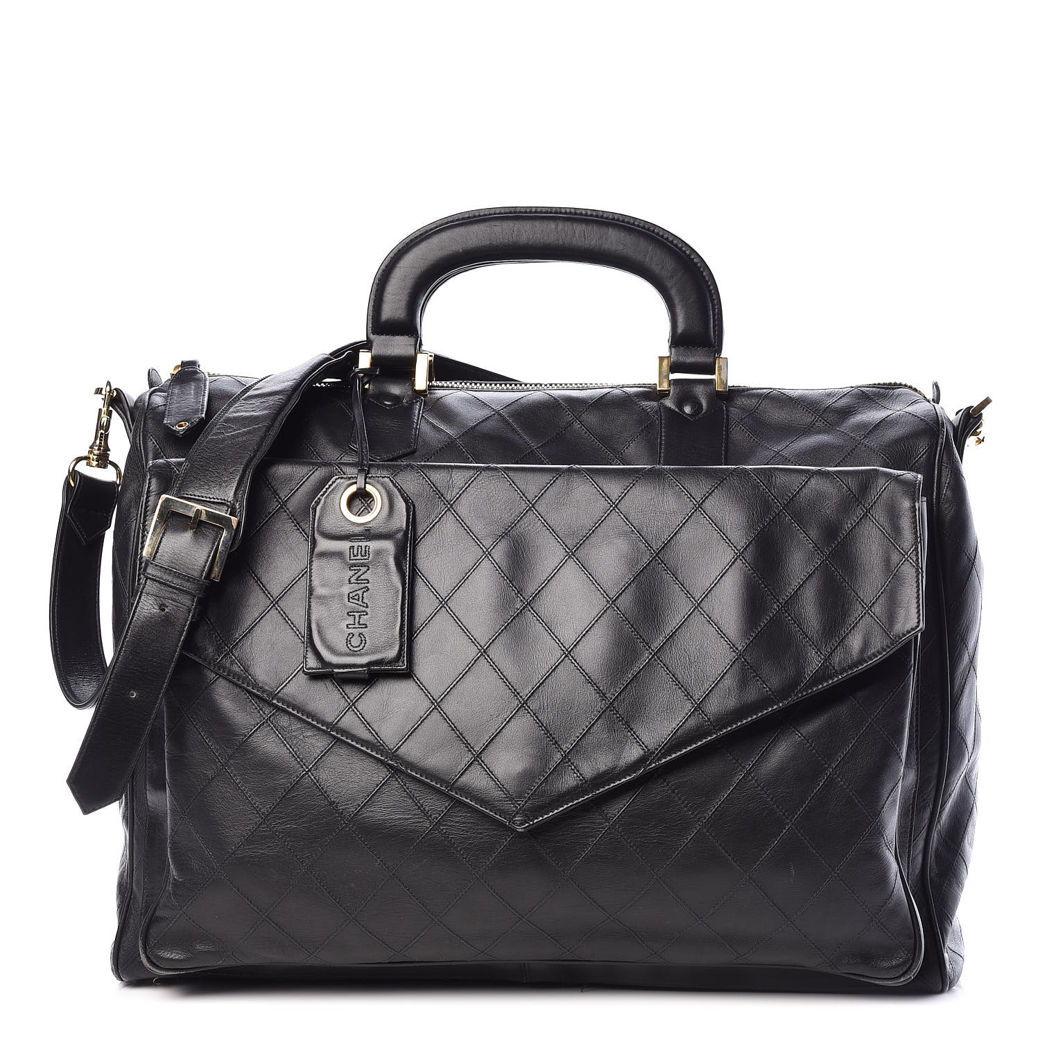 CHANEL Calfskin Diamond Stitched Duffle Bag Black 448443