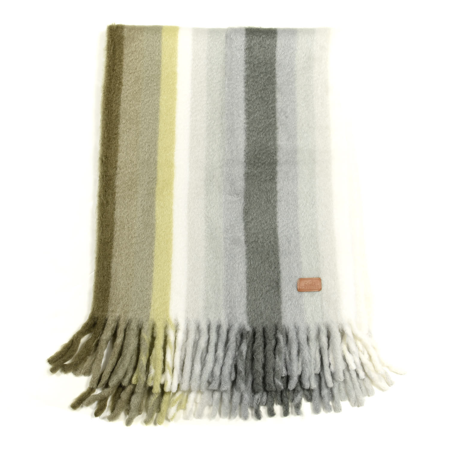 HERMES Mohair Wool Rayre Ombre Plaid Throw Blanket Galet Argile