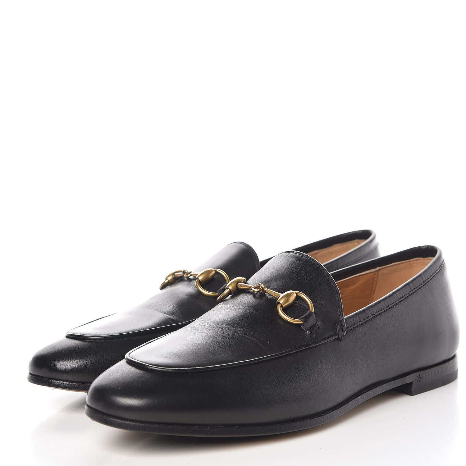 GUCCI Calfskin Womens Jordaan Loafers 35.5 Black 382680