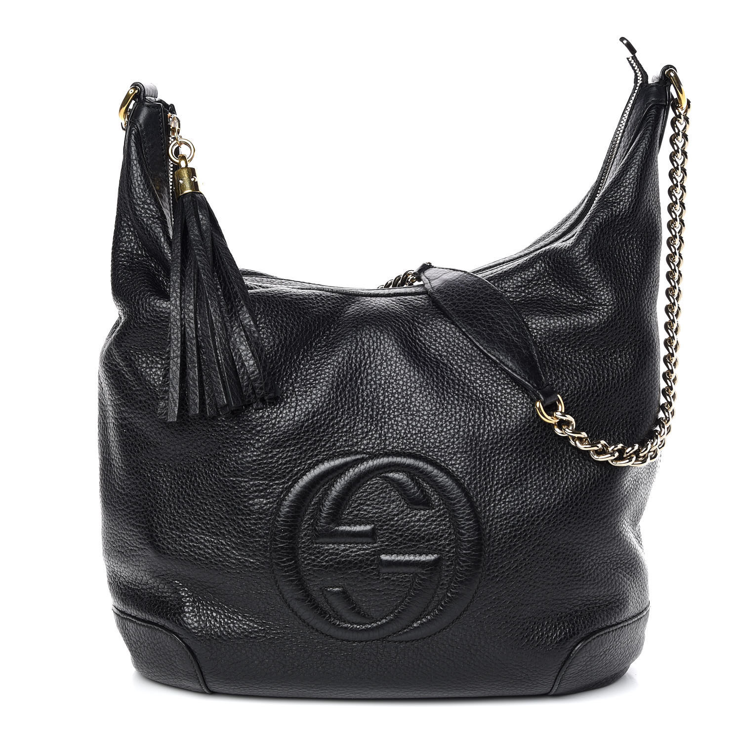 gucci pebbled calfskin medium soho chain shoulder bag black