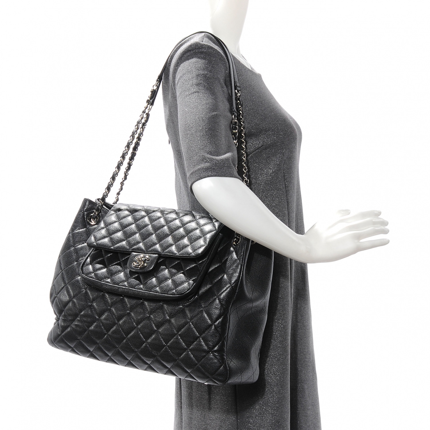 CHANEL Caviar Quilted Flap Tote Black 52944