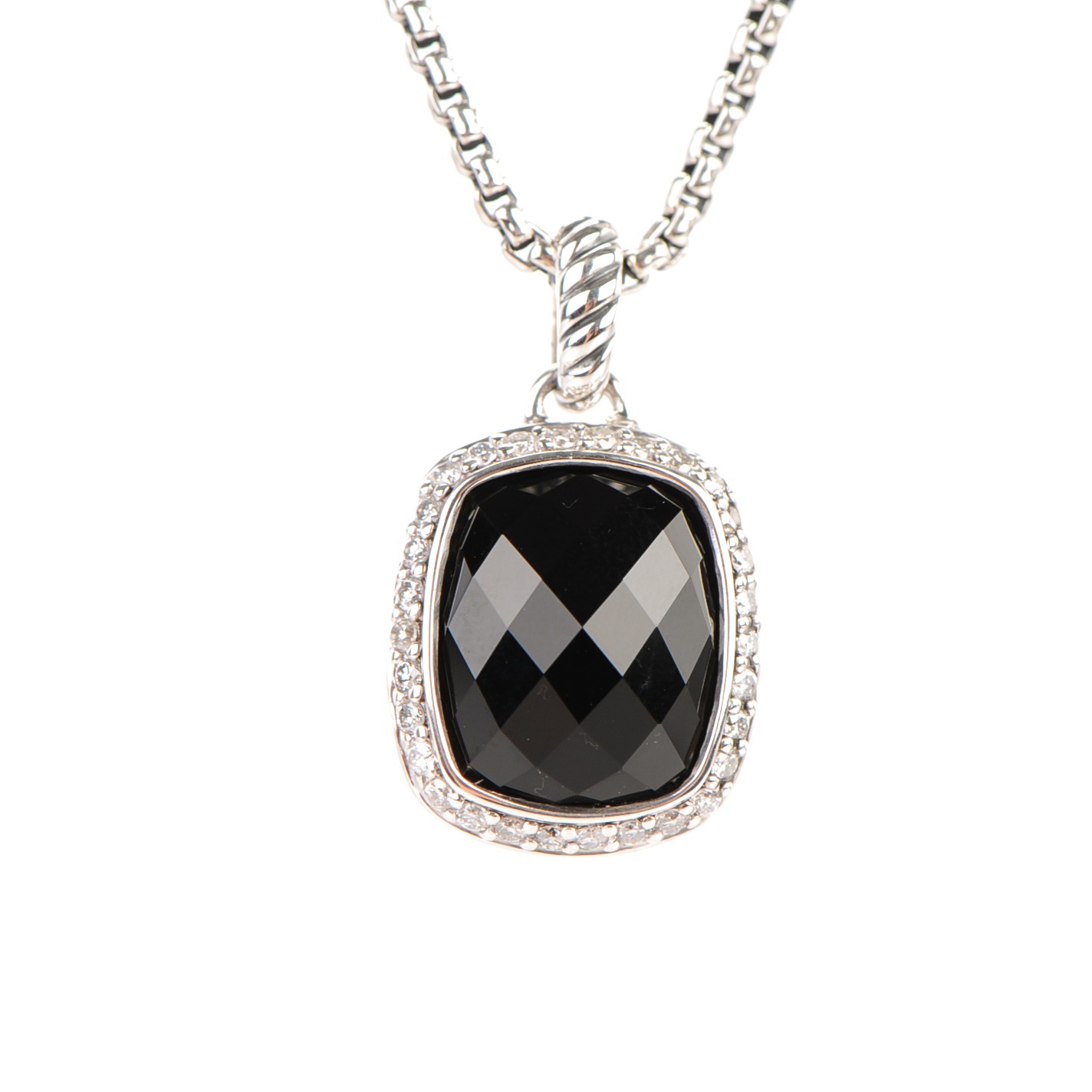 DAVID YURMAN Sterling Silver Diamond Black Onyx 12mm Noblesse Pendant ...