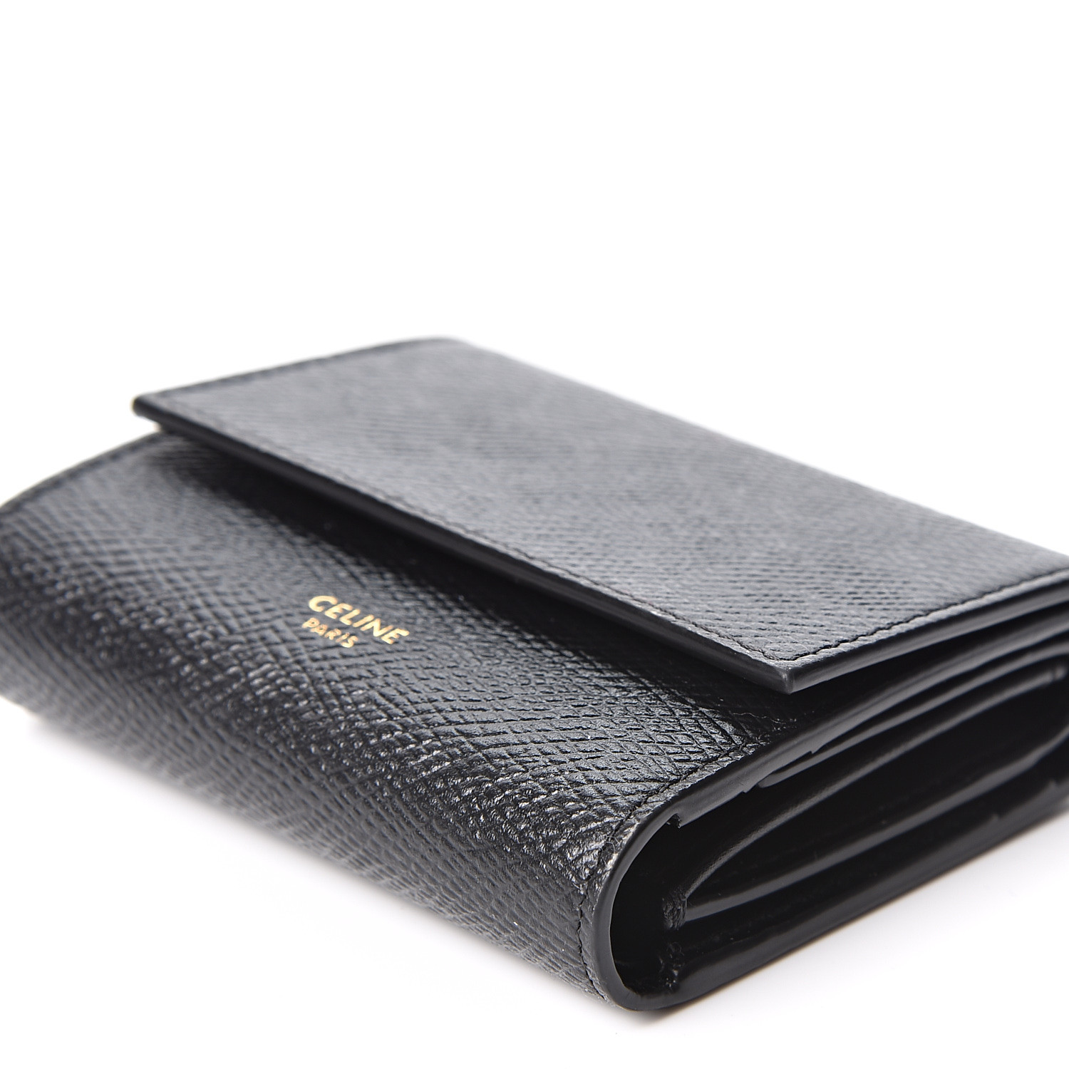 CELINE Grained Calfskin Small Multifunction Folded Wallet Black 560019