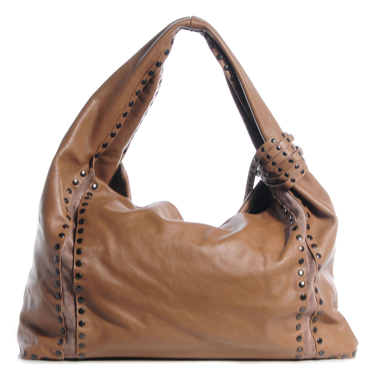 JIMMY CHOO Nappa Leather Studded Large Saba Hobo Bag Mink 75677