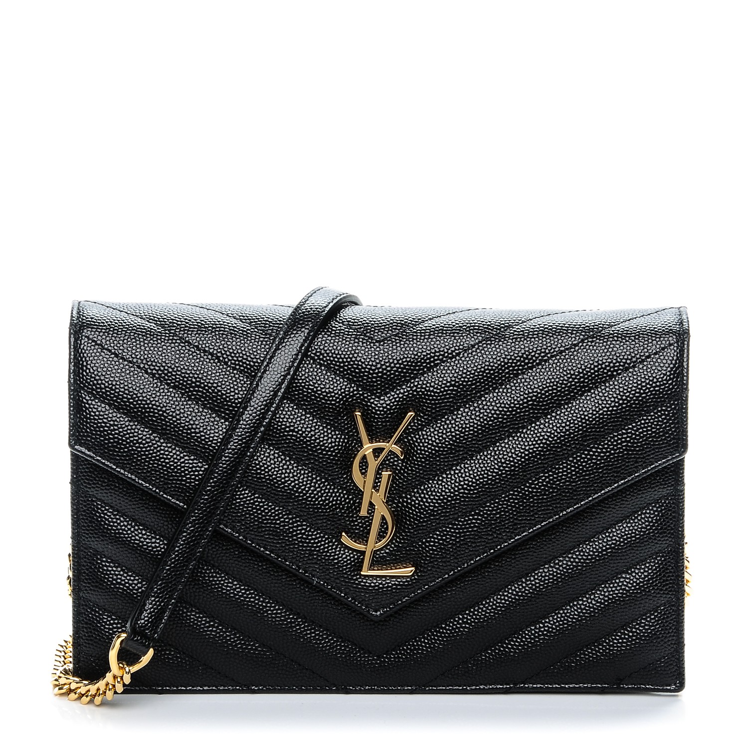 grain de poudre matelasse chevron monogram chain wallet black