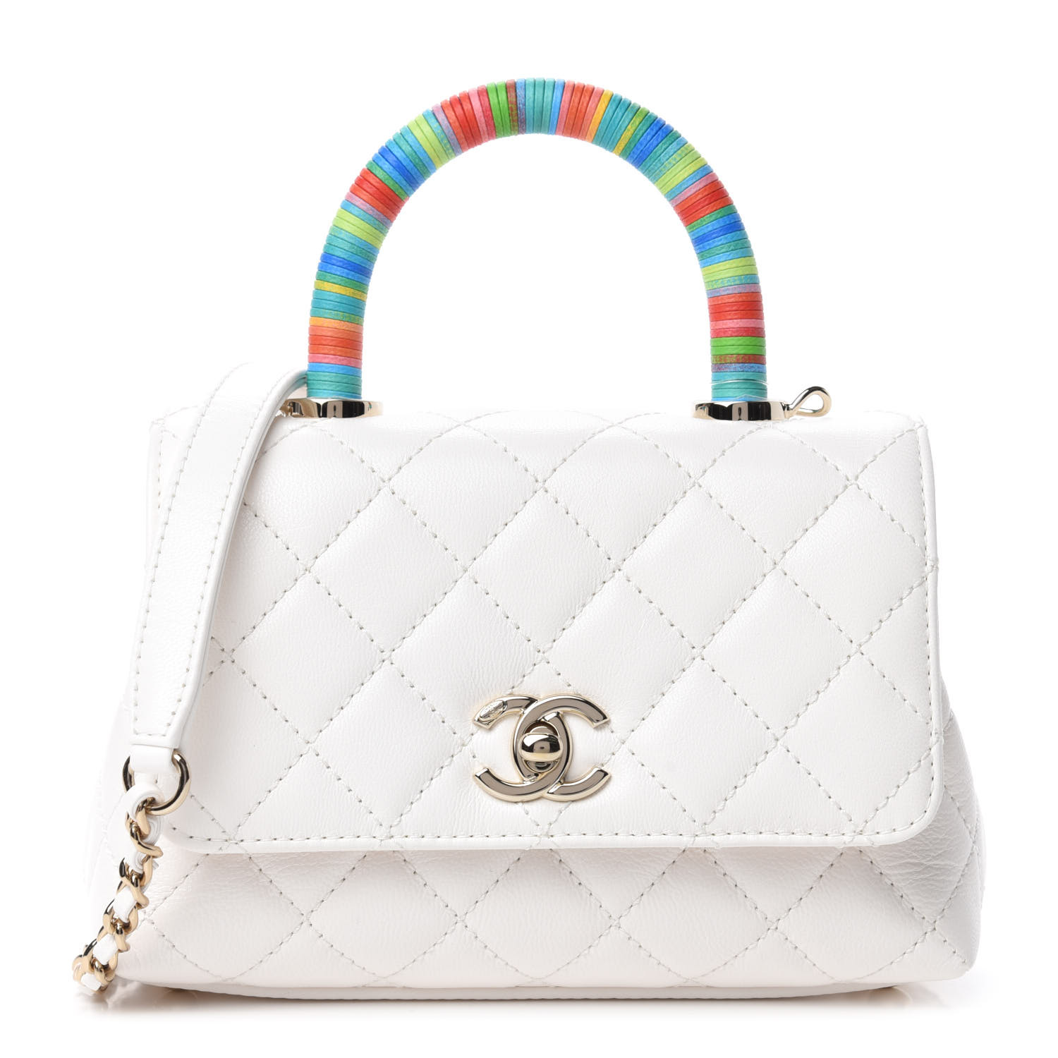 Chanel Goatskin Quilted Rainbow Extra Mini Coco Handle Flap White Fashionphile