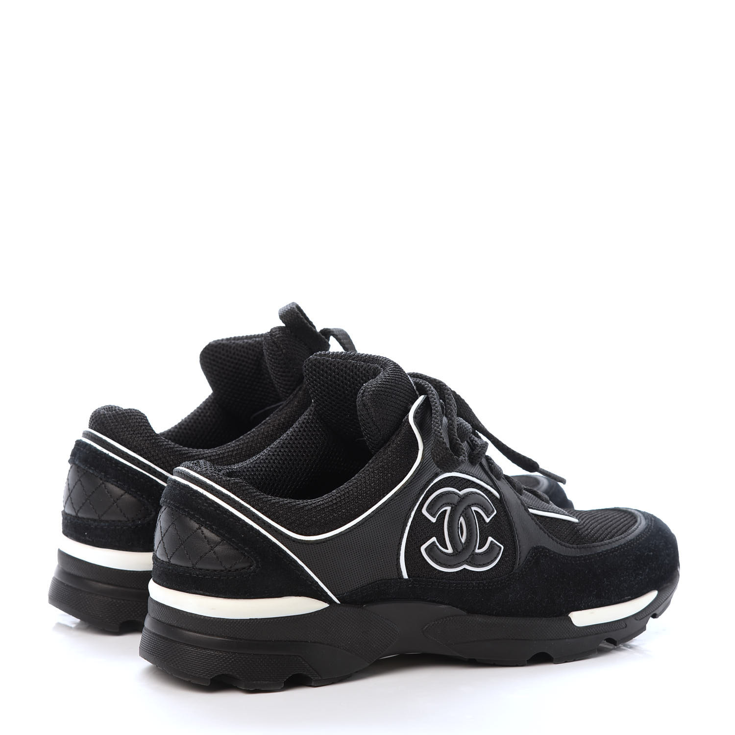 CHANEL Toile Suede Calfskin CC Sneakers 36 Black White 737135 ...