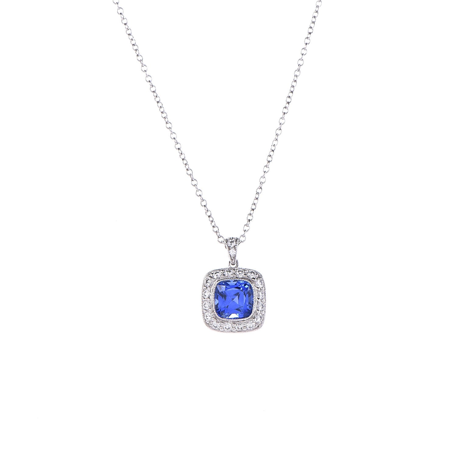 TIFFANY Platinum Diamond Blue Sapphire Legacy Pendant Necklace 303986