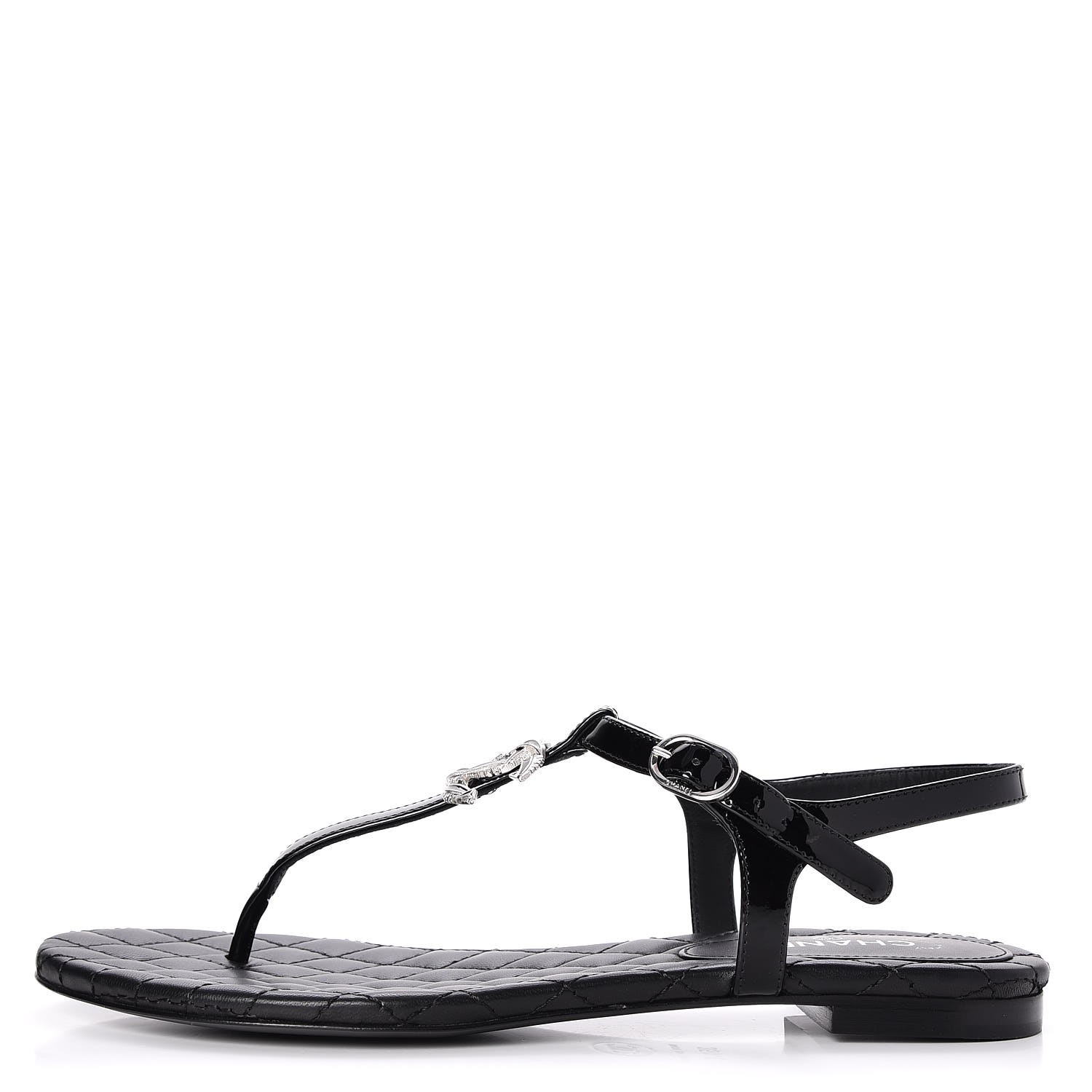 black patent thong sandals