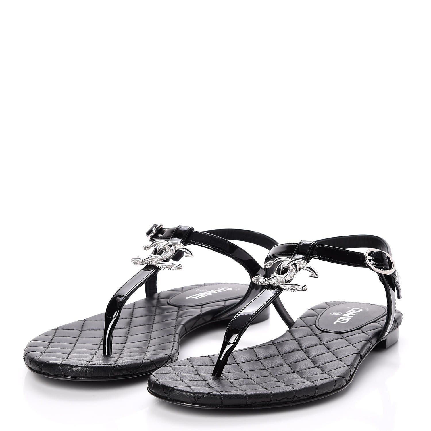 chanel black thong sandals cc logo