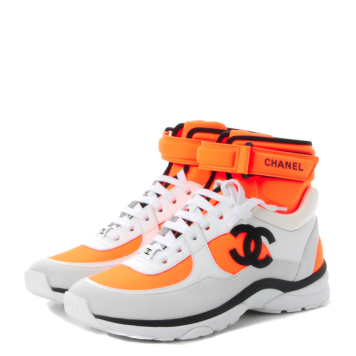 chanel white and orange sneakers