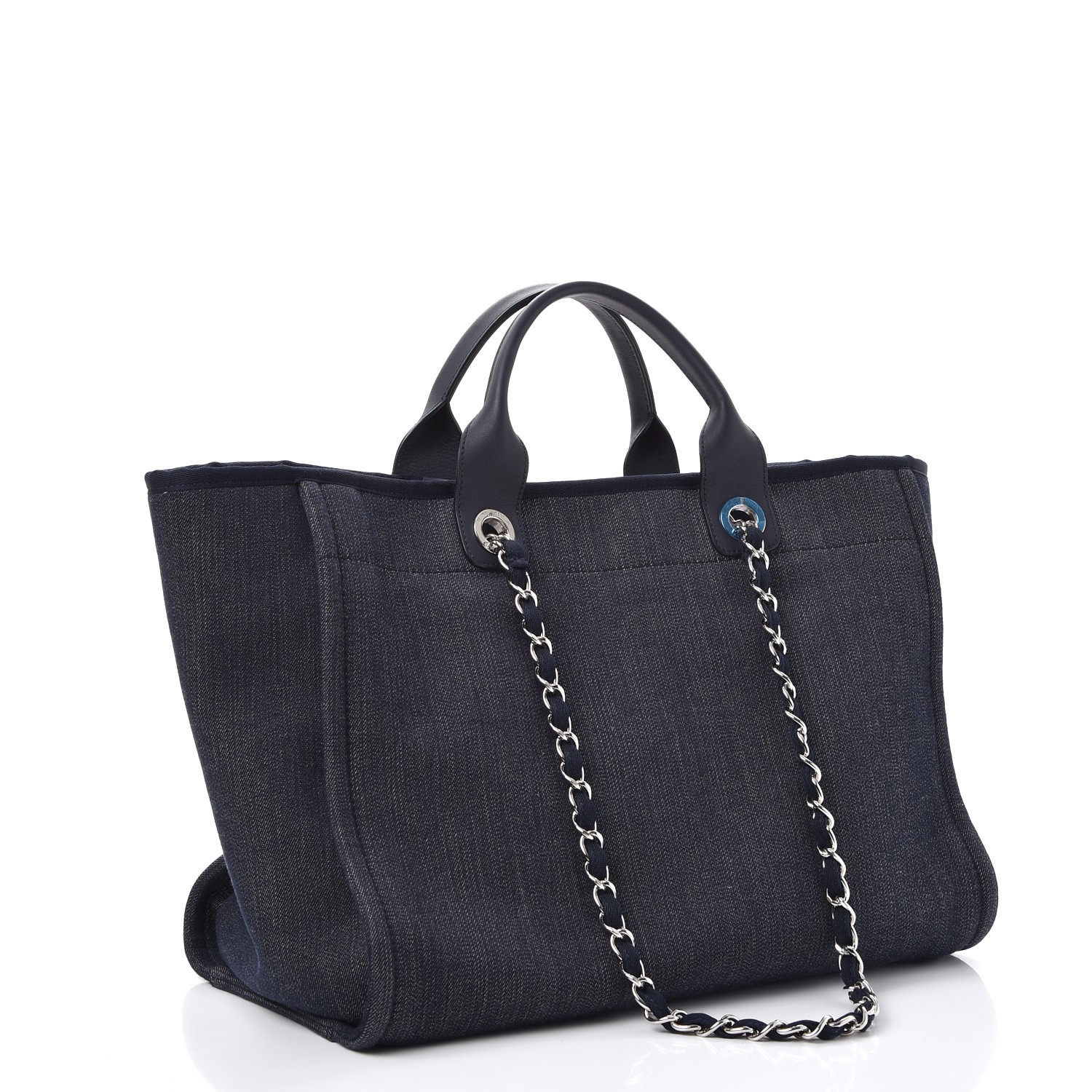 CHANEL Denim Deauville Large Tote Dark Blue 246126