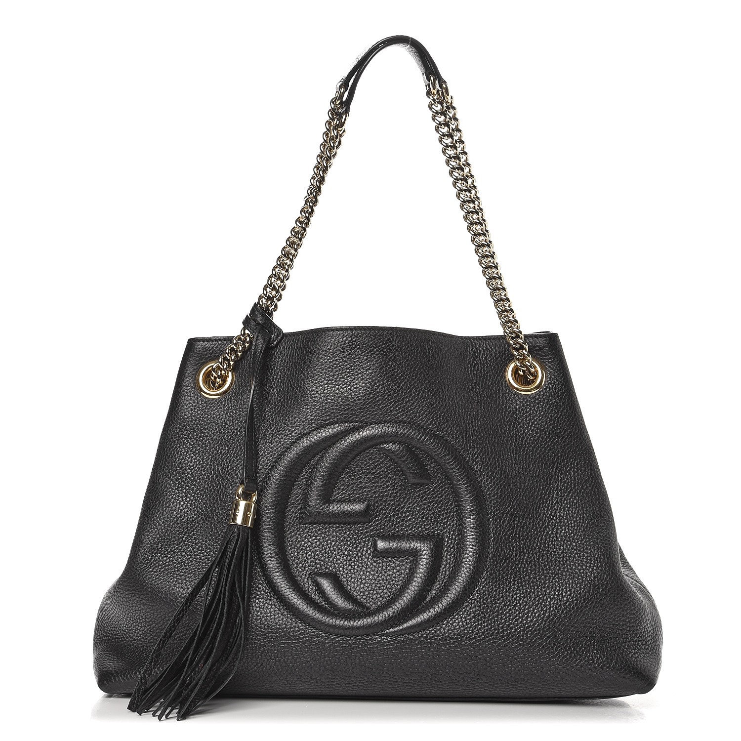 GUCCI Pebbled Calfskin Medium Soho Chain Shoulder Bag Black 246135