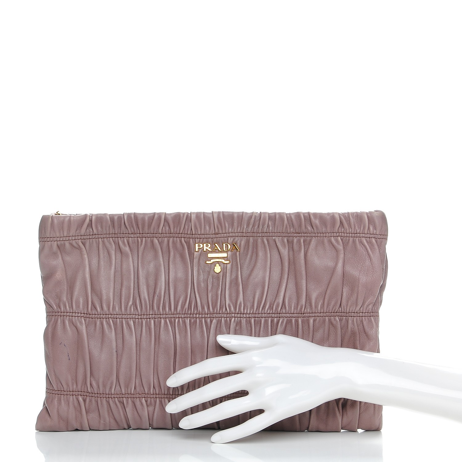 PRADA Nappa Gaufre Clutch Dark Rose 206189 | FASHIONPHILE