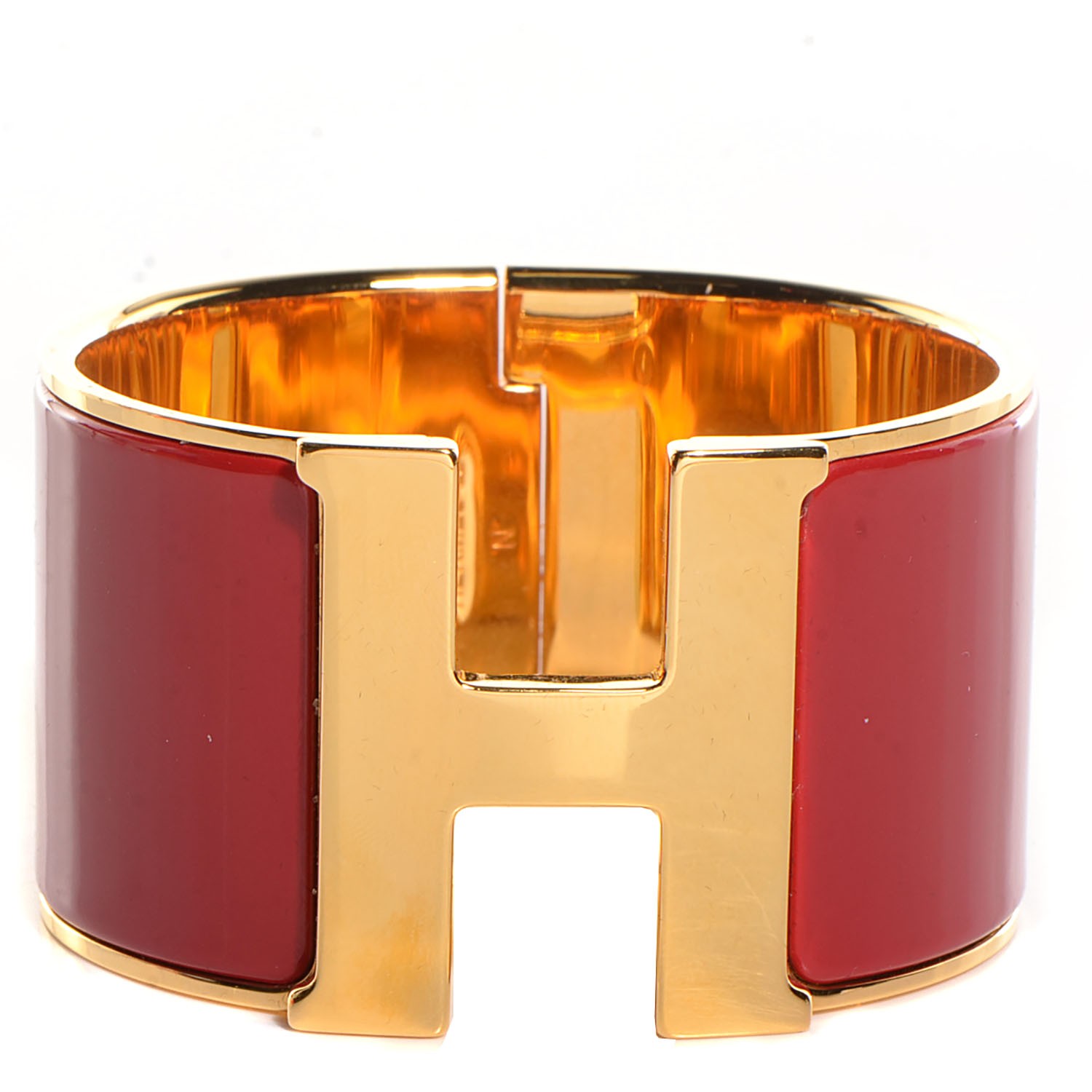 HERMES Enamel Clic H Extra Wide Bracelet PM Red 97446 | FASHIONPHILE